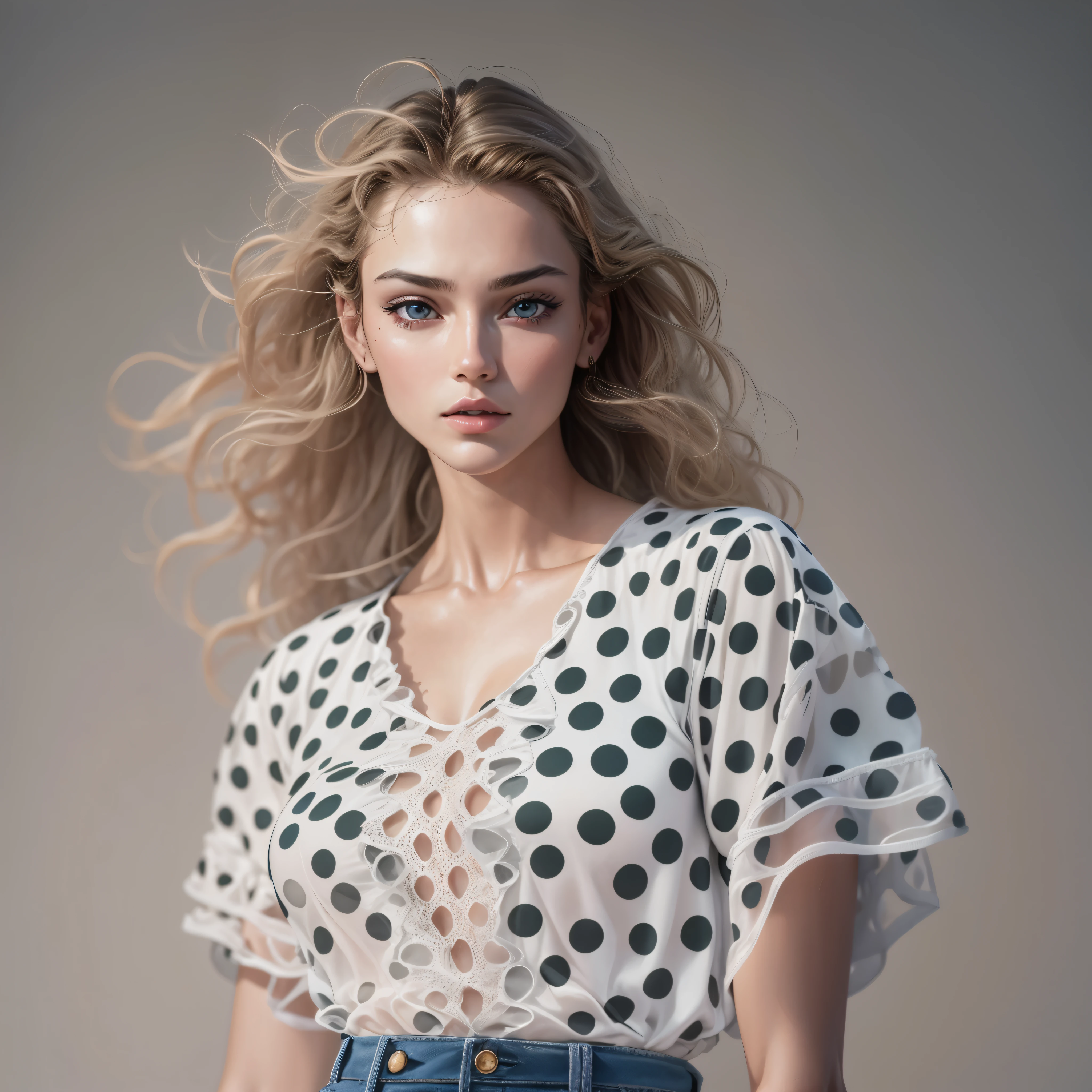 {{{(Photoreal:1.4)}}}, beautiful detailed woman, very detailed目と顔, beautiful and detailed eyes, that'ridiculous, unbelievable that'ridiculous, Super detailed, High resolution, very detailed, highest quality, masterpiece,enlightenment, very detailed, nffsw, unite, 8K Picture Wallpaper, wonderful, finely, masterpiece, highest quality, Hvery detailed ajc,Unified 8K Dendenden wallpaper, face light, movie lighting,table top,highest quality,Super detailed,High resolution,High resolution,4k,4K portrait,8K,8K Portrait,unity 8K wallpaper,Hvery detailed ajc,realistic,Raw photo,real person,portrait photography,realistic,shiny skin,fine skin,(((dynamic angle,whole body))),{{{{Supermodel Anneliese Zoibert is、One of the top models of the 1990s、As for physical characteristics、tall and slim figure、Sharp features、high cheekbones、Big eyes、and her hair was flowing。}}}},{{{Anneliese Zoibert is、One of the top models of the 1990s、As for physical characteristics、tall and slim figure、Sharp features、high cheekbones、Big eyes、and her hair was flowing。}}},dynamic pose,(foot pose:0.5),(((dynamic angle,whole body))),(dynamic angle,whole body),dynamic angle wide shot,(((peplum tops peplum topsとデニムジャケット Jeans,mesh mesh,polka dot polka dot
))),RAW photo, Shapuri, by lee jeffries nikon d850 film stock photo graph 4 kodak portra 400 camera f1.6 lens rich colors hyper realistic lifelike texture dramatic lighting unrealengine trending on artstation cinestill 800