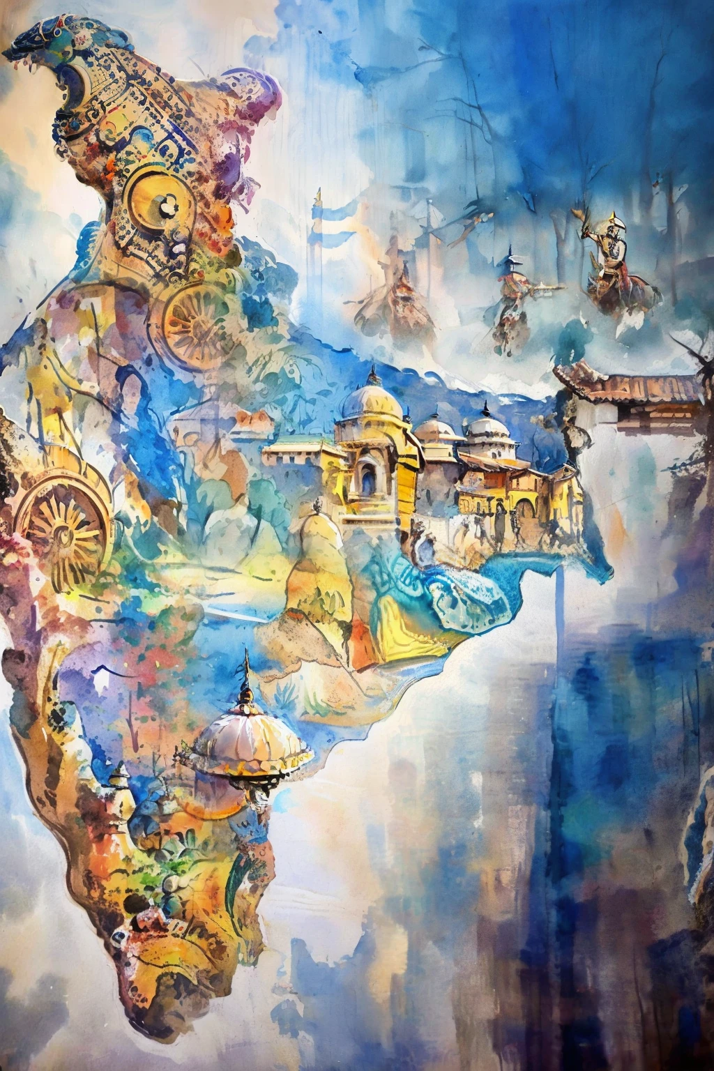 india map with indian culture and landmarks, india, indian art, by Jitish Kallat, indian, trending ,, with colourful intricate, trending, intermediate art, wondrous, tourist destination, by Tom Scott RSA, vibrant tourism poster, accurate depiction, traditional painting, hindu art, colourful artwork, india ink, poster colour on canvas, provocative indian, top