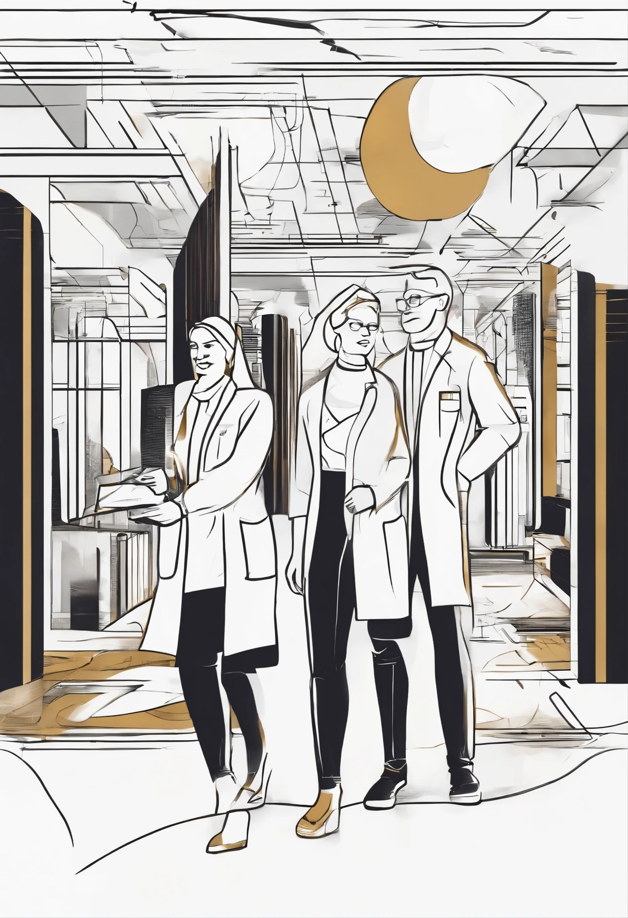 HOSPITAL, DARK GOLD, FUTURISTIC, doctor and nurse team, learning