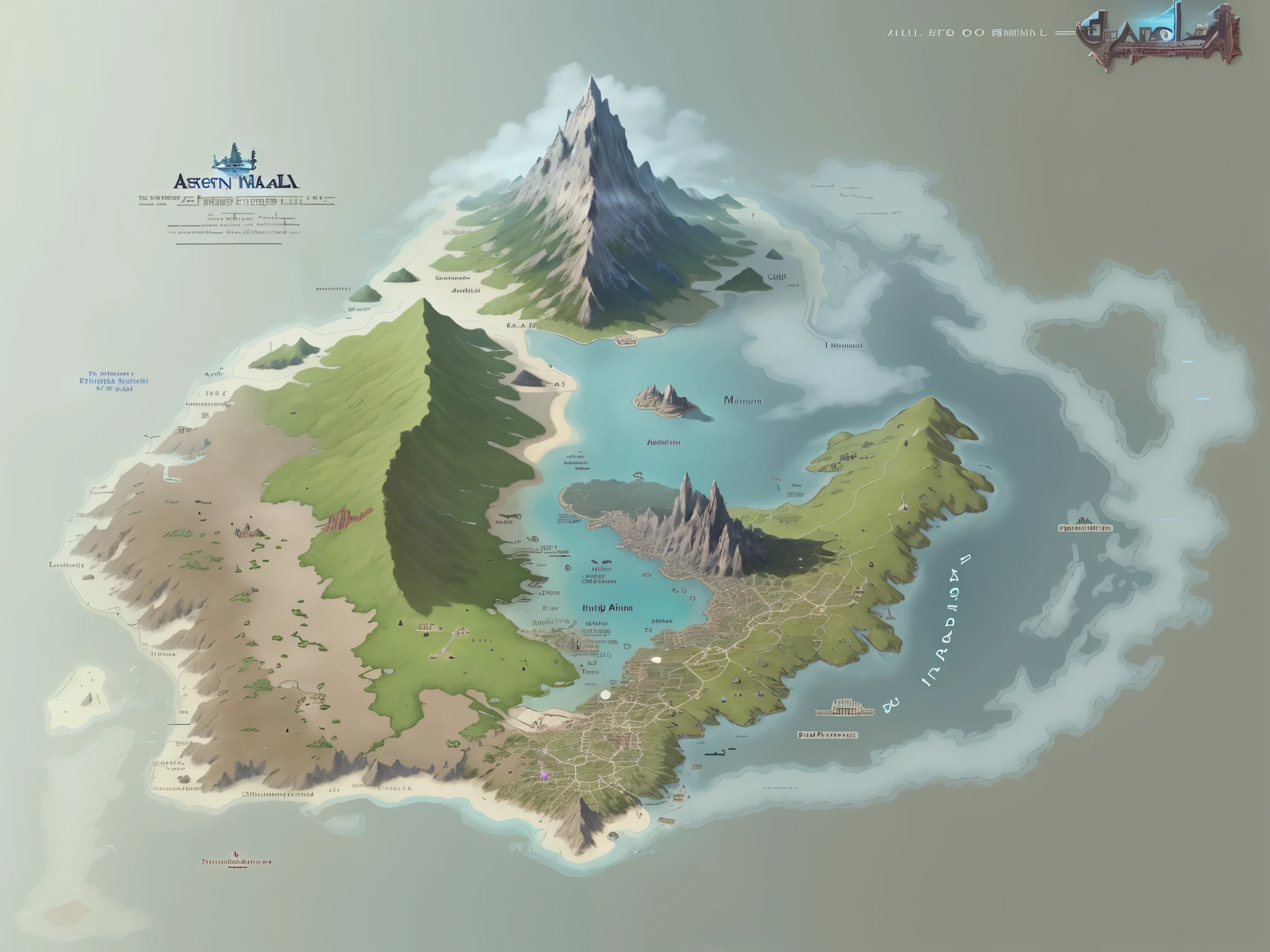 (world map,surrounded by ocean,Middle Mountains,forest,lake,City,多个分散的City群,grassland,White background,4K,masterpiece)arafeD map of the area of the city of seoul, final fantasy vll worlD concept, fantasy area map, zelDa breath of the wilD map, game map, fantasy map, myth map, D&D map, DetaileD fantasy map, simple fantasy map, baseD on geographical map, DetaileD map, Steam workshop map, highly DetaileD map, DnD map