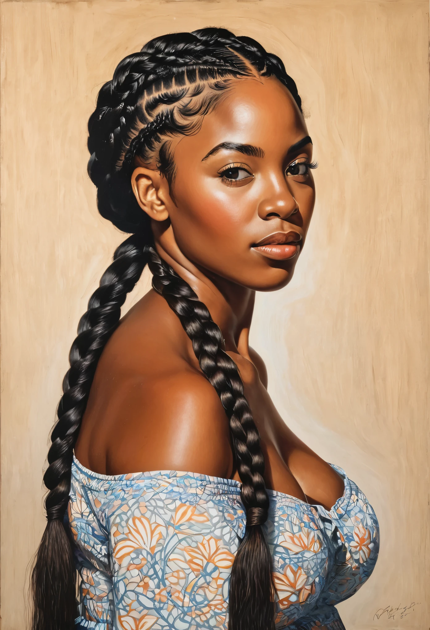 obra de arte, Melhor qualidade, portrait of a black woman with braided hair 