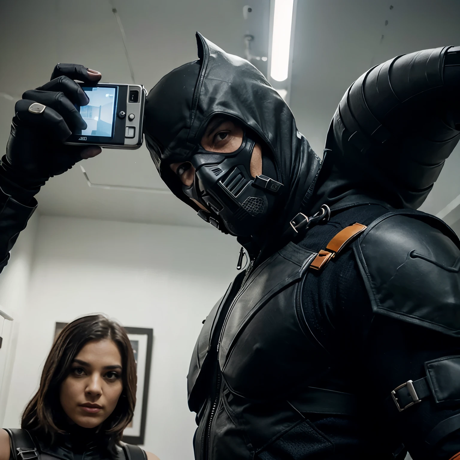 DC Villain Bane Taking a Photo with DC's Deathstroke
