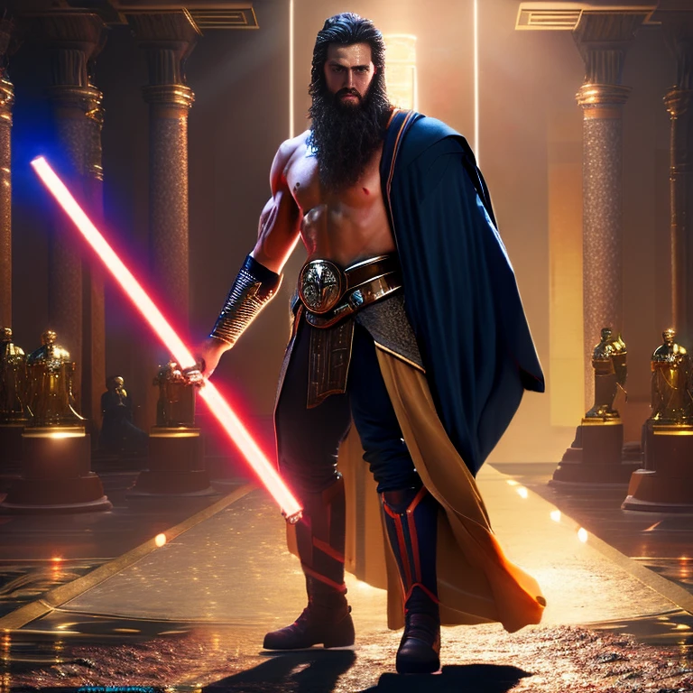 masterpiece, best quality, an ancient Greek style full-body muscular bearded sith meditaning on crafting a lightsaber ,evil Gaze,muscular macho body with smooth and elegant muscular lines,extremely detailed, ambient soft lighting, 4k, perfect eyes, a perfect face, perfect lighting,Sharp focus, dramatic, photorealistic painting art by greg rutkowski, The character's attire can be inspired by ancient warriors, blending elements of armor and regal garments.v0.1, bright colors,rich colors, Backlight, cinematic lighting, film grain, 50mm lens, Nikon D850,beautiful expression,fantasy art,character art,
