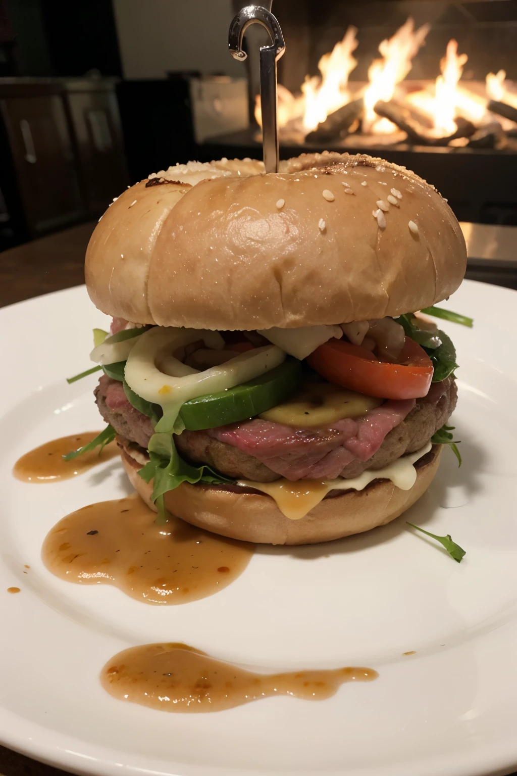 ((Melhor qualidade)), ((obra de arte)), (detalhado), (logotipo), carne, churrasco, hamburguer, cavalli grill por escrito, grelha e fogo