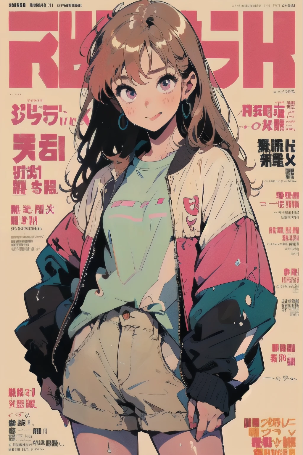 1 girl, redhead, pink eyes, masterpiece, highest quality, 1 girl, city pop, night, look at something else, Upper body, hair length, Lofiato, (magazine cover:1.4), highest quality、ウルトラ - High resolution、High resolution、Detailed CG、8k unit wallpaper、17 years old、fine and beautiful eyes,long hair、(((After sunburn)))、VTuber Full Body Model、(shiny body,:1.5)、((Jacket, socks、tech sneakers))、(wet body:1.4)、 blush, Sweat,please be shy、(Ahegao:1.5)、(stick out your tongue)