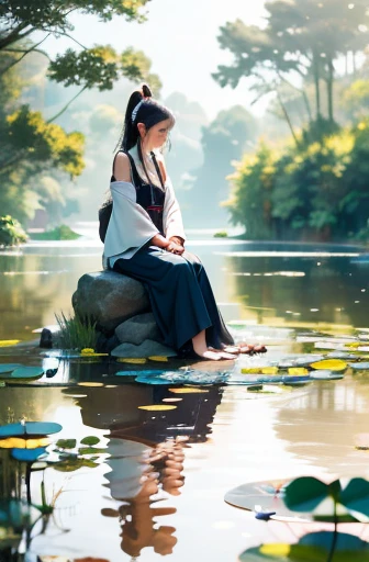 a man In a pond with lily pads In the water, In a pond, standing In a pond, Float in a powerful zen state, nymph In the water, Sit in the reflecting pool, floathing underwater in the lake, sitting by the pond, The water reached her shoulders, Hair floating on water, in the lake, In the water