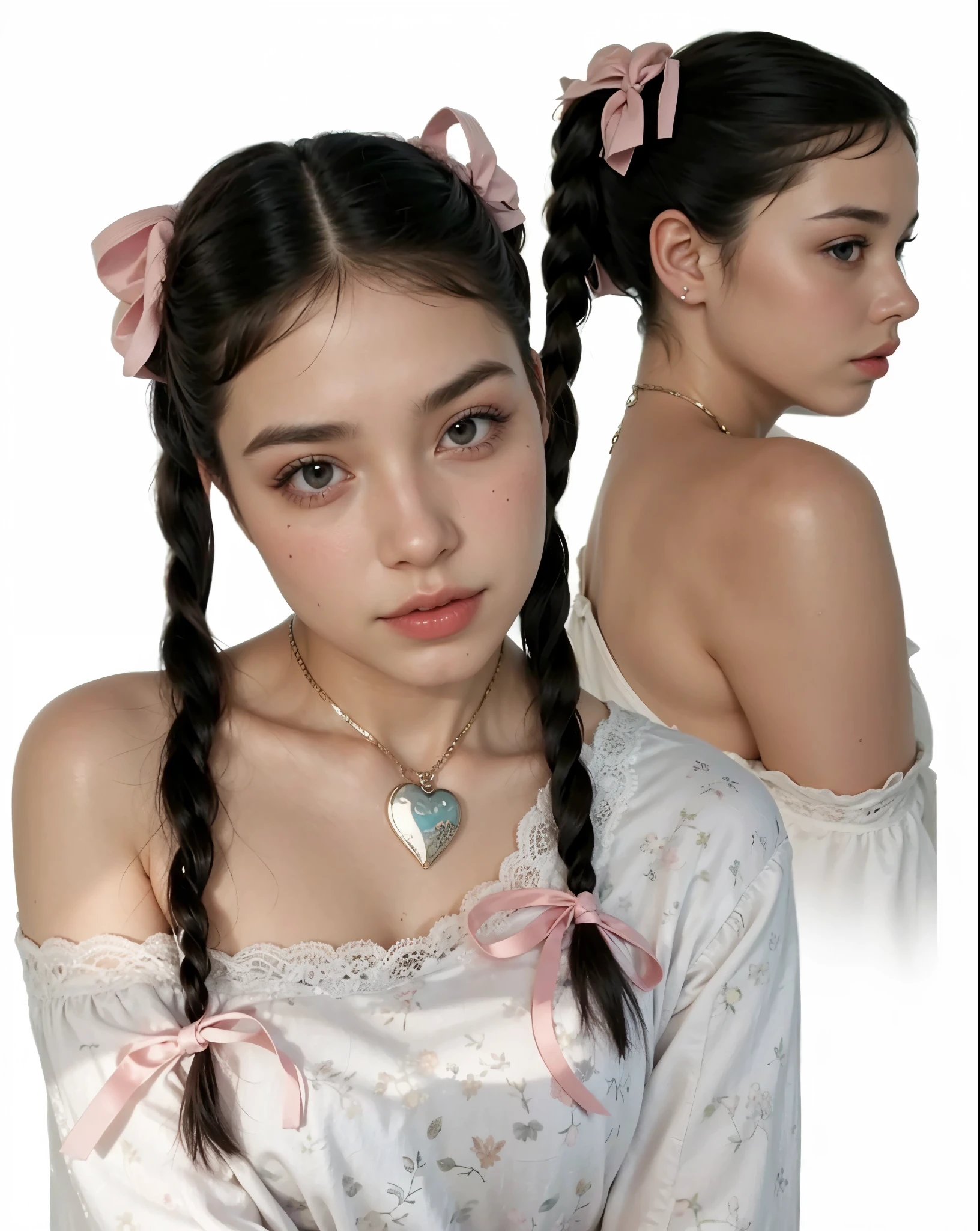 hay una mujer con un lazo rosa en el pelo, two coletas hairstyle, coletas hairstyle, coletas hair, coletas, short coletas hair, peinado de dos colas, with black coletas, coleta braids, hair in coletas, coleta, long coleta, wearing a pink hair bow, melanie martinez, dos trenzas, using hair bow
