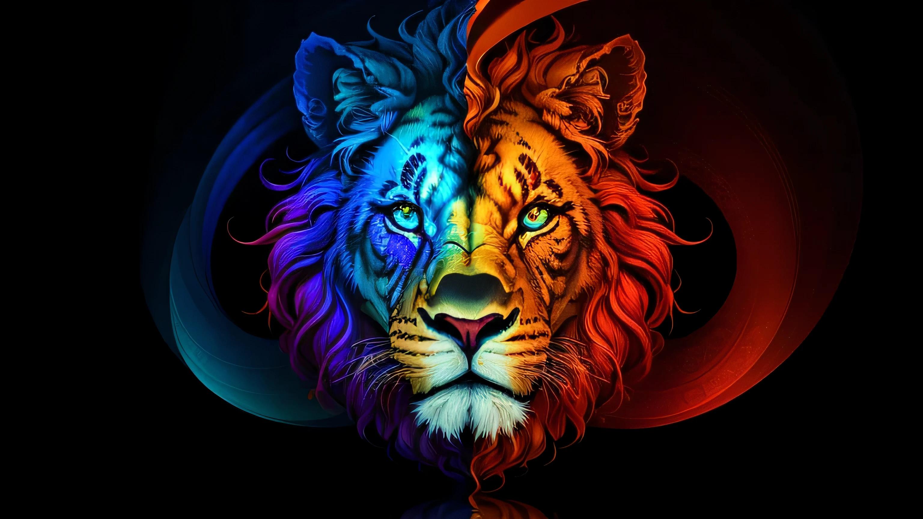 In this lively and energetic image, a captivating spiral unfolds before your eyes, brimming with the vibrant hues of red and orange. At its heart lies a bold and masculine lion's face, adding a playful and cartoonish touch to the design. The spiral, an intricate and complex twisting pattern, invites the viewer to explore its depths and appreciate the deft interplay of color and line. The lion's face, rendered with expressive features and a roaring grin, serves both as a focal point and a reminder of the raw power contained within the spiral's spiraling form. Crafted with meticulous attention to detail and a