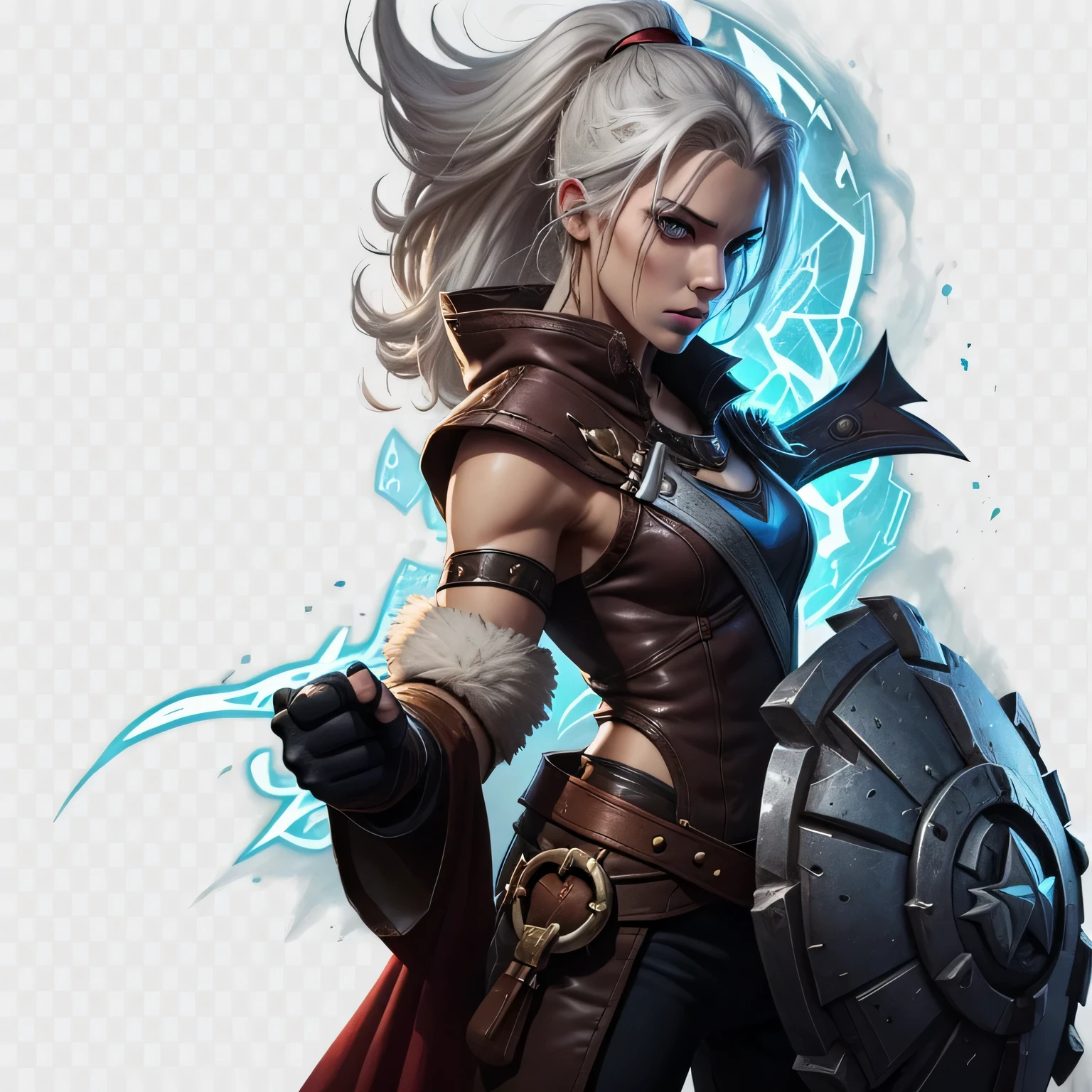 Close-up of a man holding a sword and shield, League of legends characters, fighting game characters, League of Legends Arcana, warcraft blizzard weapon art, League of legends characters art, darkside style, Darksiders art style, epic digital art illustration, Mysterious League of Legends, spirit man male devil, league of legends style,Zeus，white beard,white hair,Thunder and lightning surround,White background