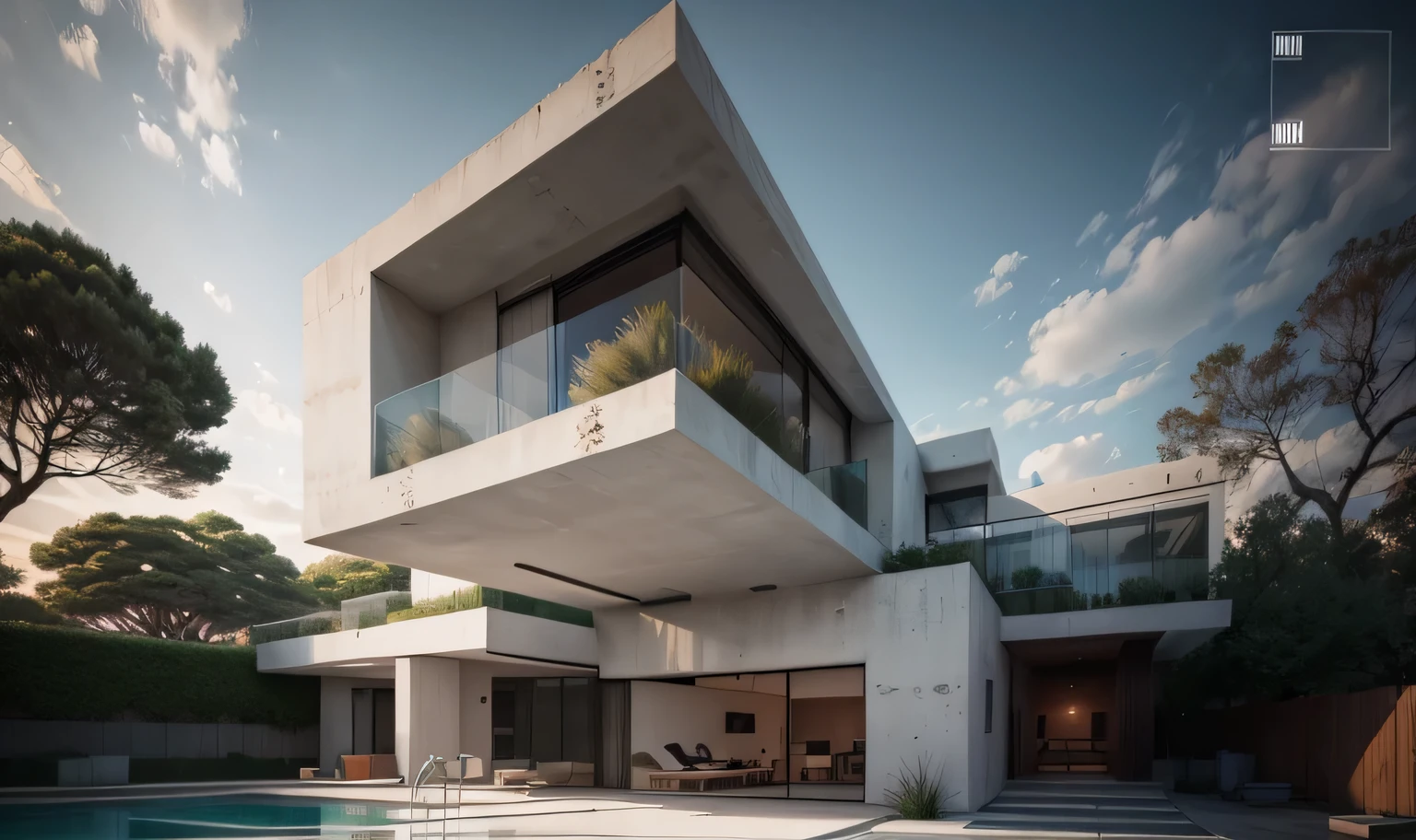 there is a pool in the backyard with a tree in the middle, concrete architecture, very vanish, and new, recently built, white walls, architectural shot, archdaily, brutal concrete architecture, inter dimensional villa, contemporary architecture, concrete housing, arborescent architecture, concrete, brutalist shiro, arhitectural shot, well-designed masterpiece, by Matteo Pérez, pablo olivera, open wall architecture
