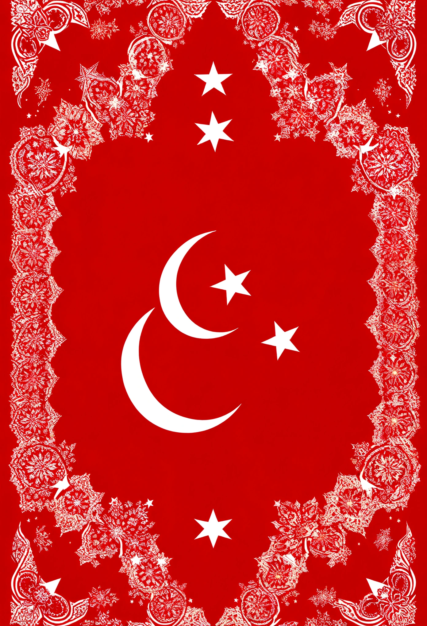 Make a flag in the turkey pattern and create arabesques around it, e a lua e a estrela da bandeira, com uma mesquita, with a space in the middle to write name