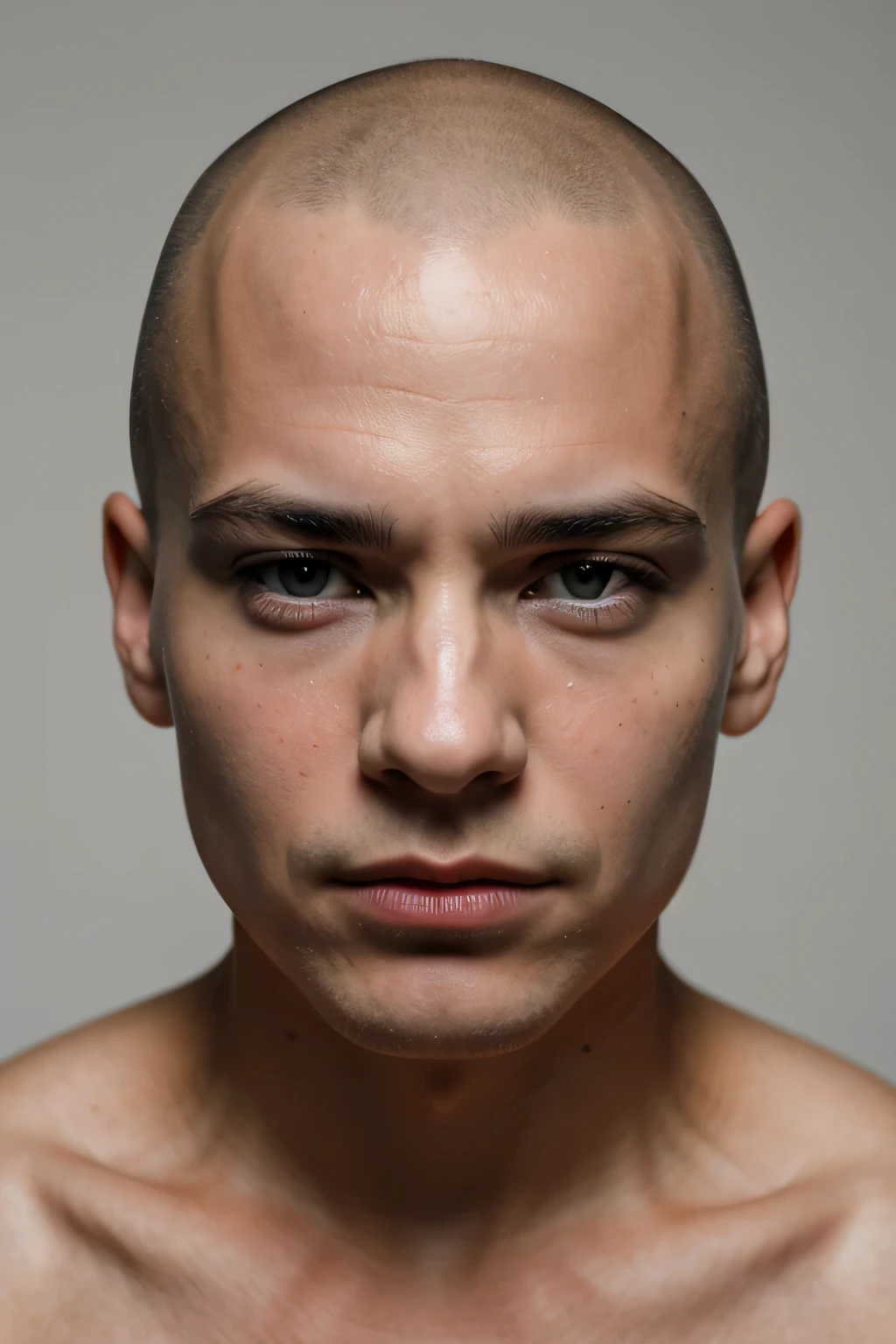 (8k, RAW photo, highest quality), a skinhead male, mid 30s, a small mole on left cheek.