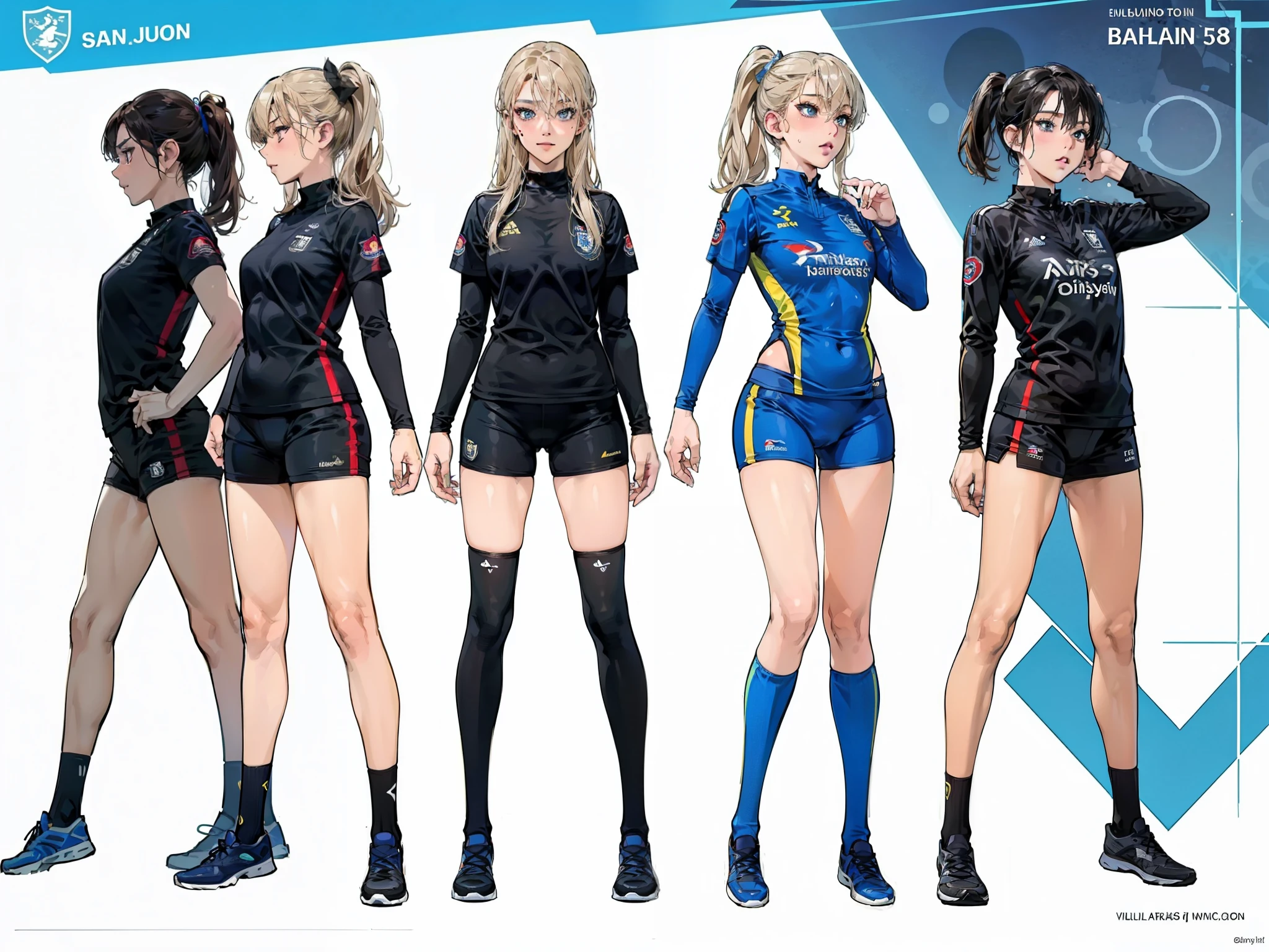 ((masterpiece)),(((best quality))),((character design sheet)), ((full body view)),((vulgar)), illustration,thick thighs,1girl,big tits,((between breasts)),pussy juice,wearing an Wet sexual soccer uniform and soccer shoes,shirt harf lift