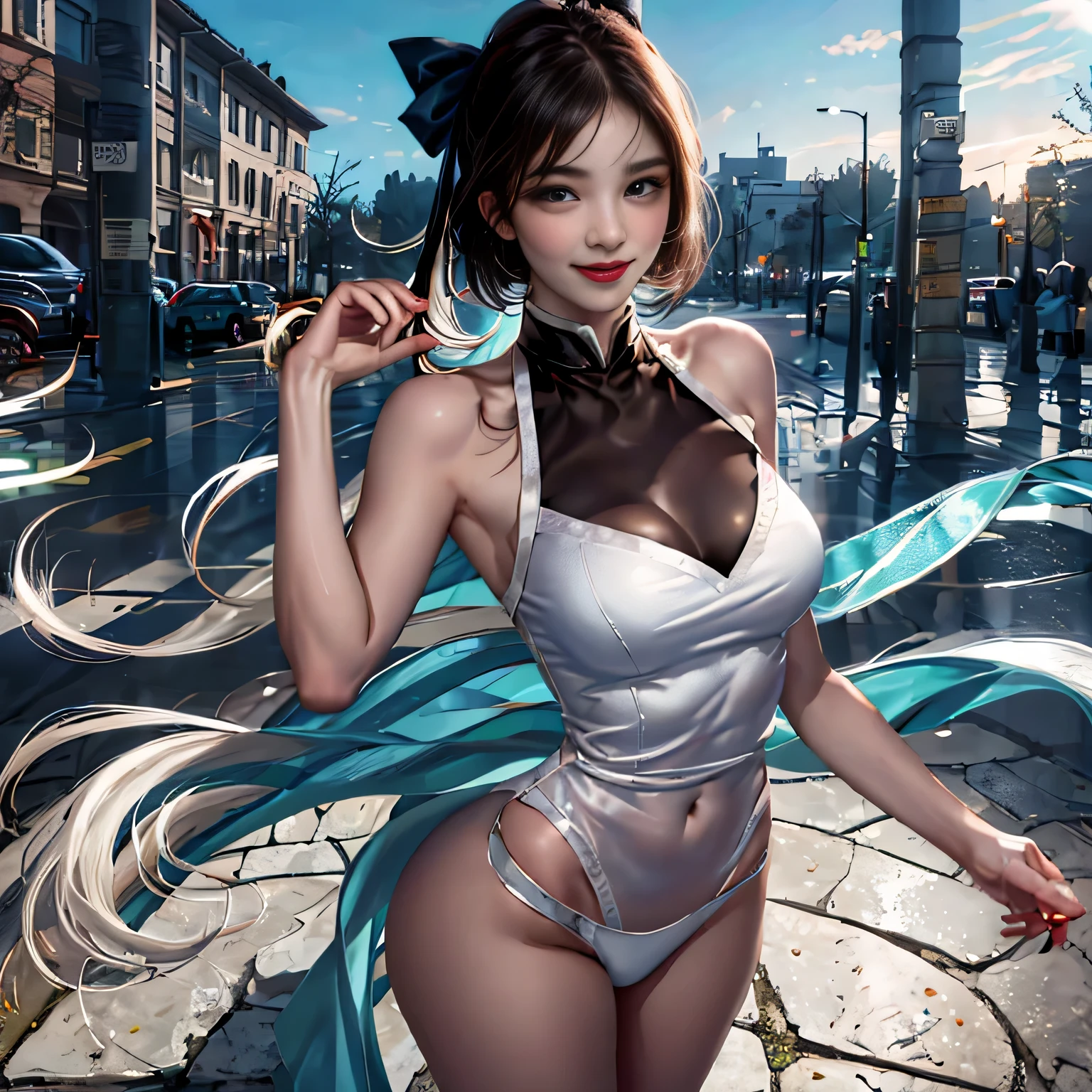 ((Girls standing in front of the school gate)),((white blazer、emblem on the chest))、(white blouse)、(red bow tie)、(dark blue checked skirt). 40k, photo shoot, table top, highest quality,, ((1 girl with beautiful eyes、Brown Light、short hair, . white skin, various poses. highest quality,, ultra high resolution, (realistic:1.4), Raw photo, (perfect body shape), (slim:1.3), slim belly, Perfect slim figure, dynamic pose,girls, Cold light 12000K, very detailed facial and skin texture, fine eyes, realistic eyes, fine and beautiful eyes, (realistic skin), charm, 超A high resolution, Super realistic, very detailed,smile