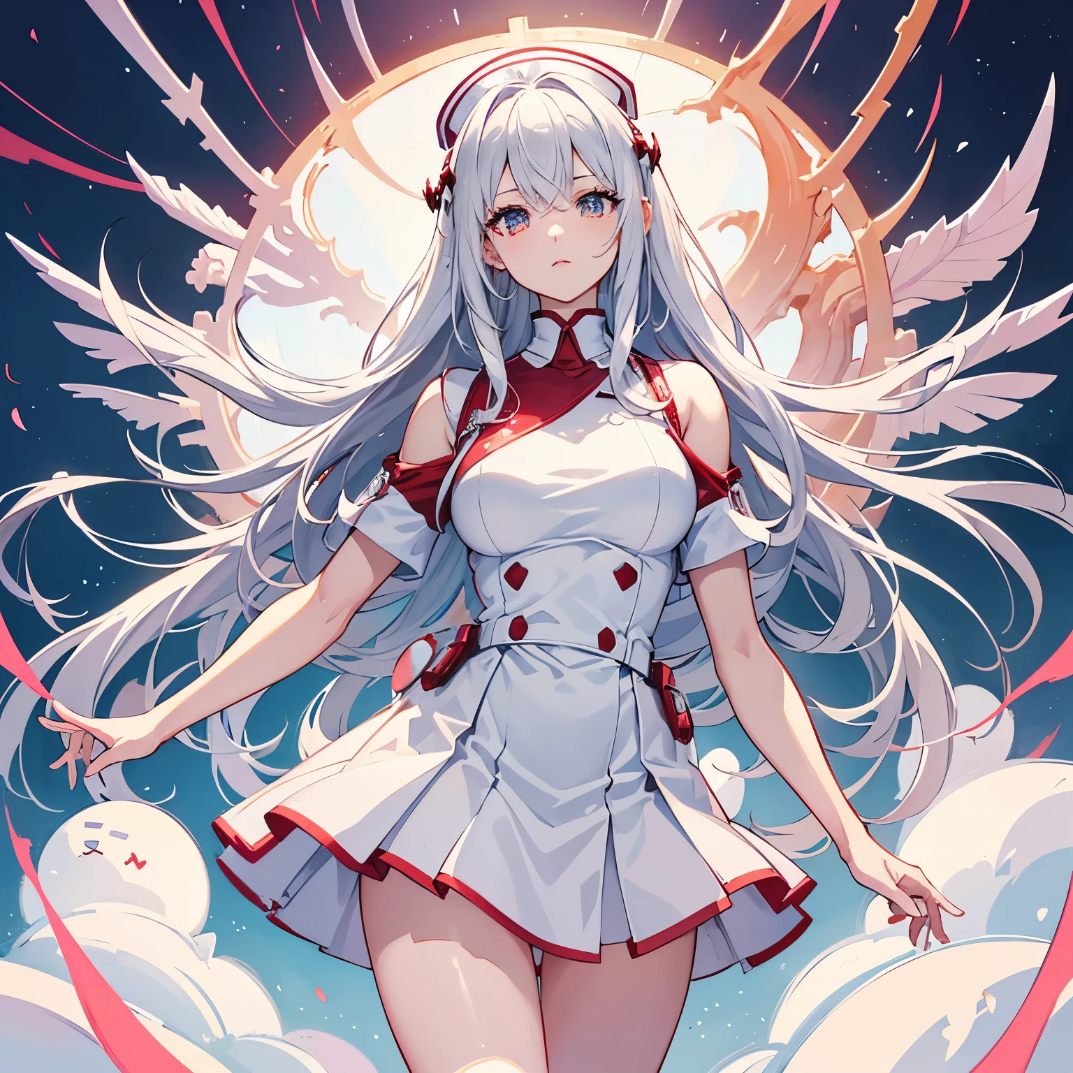 ((Masterpiece Quality)), Beautiful animated graphics, Character Design, HQ high-resolution, Studio shot, Extremely detailed, Super Cute Moe in Anime,

Generates high-quality full-body images of Nurse Warrior Akira. The background is white. Wearing a white nurse uniform, transmission-enhanced to reveal muscular form beneath. Possessed by alien life forms that form powerful exoskeletons. The upper is raised like a football shoulder pad, large red spines growing from it. The exoskeleton is rounded, milky white, crustacean-like spines growing on the shoulders, chest, and waist, covering Akira's entire body. Mus