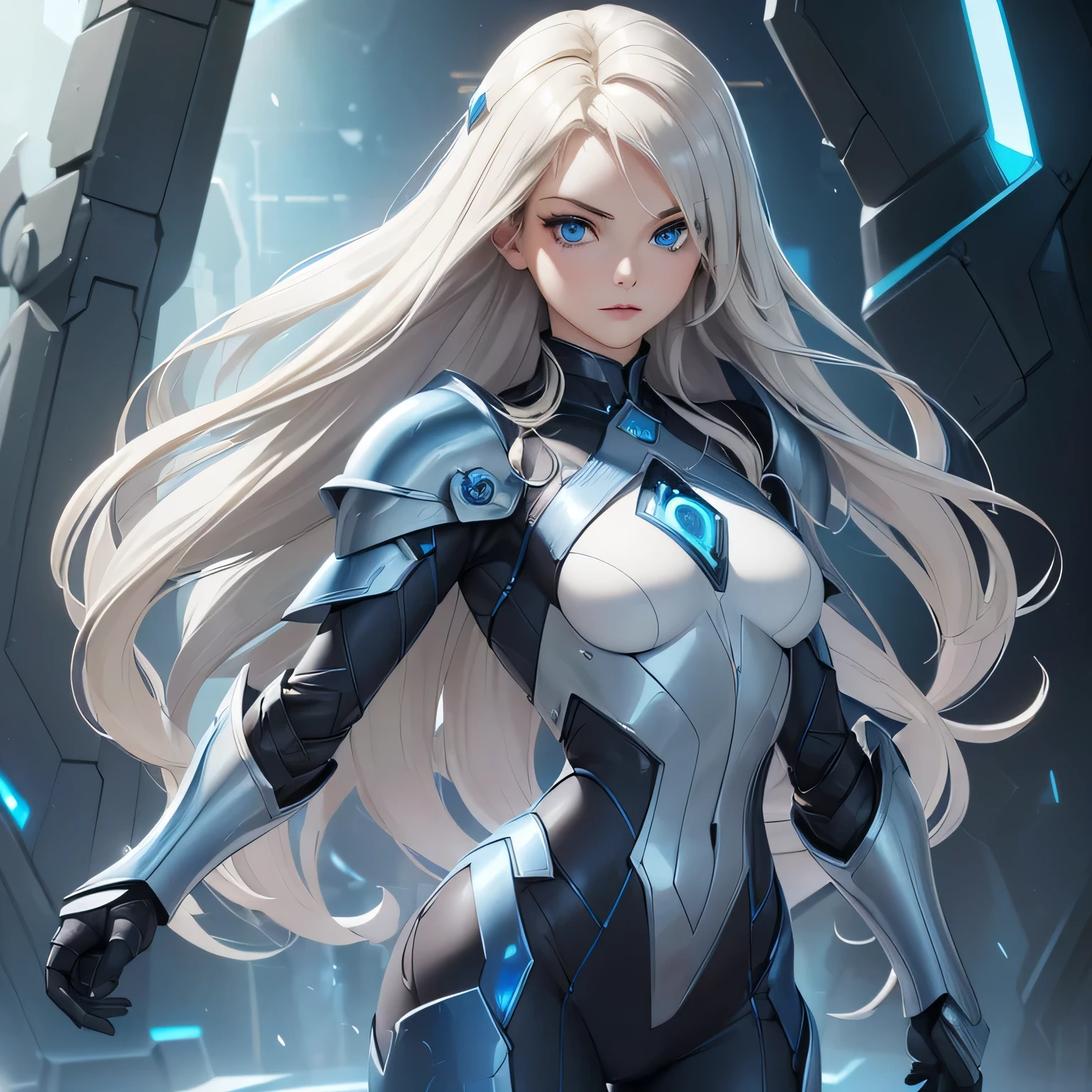 ((Masterpiece)) ((Perfect Face)) ((Beautiful)) ((Small Breasts)) ((portrait)) ((Wide Hips)) ((Broad Shoulders)) ((hourglass physique)) ((revealing blue and silver sci-fi Armor)) ((Super Powers)) ((long Hair)) ((blonde Hair)) ((Pale Skin)) ((Glowing blue Eyes)) ((button Nose))