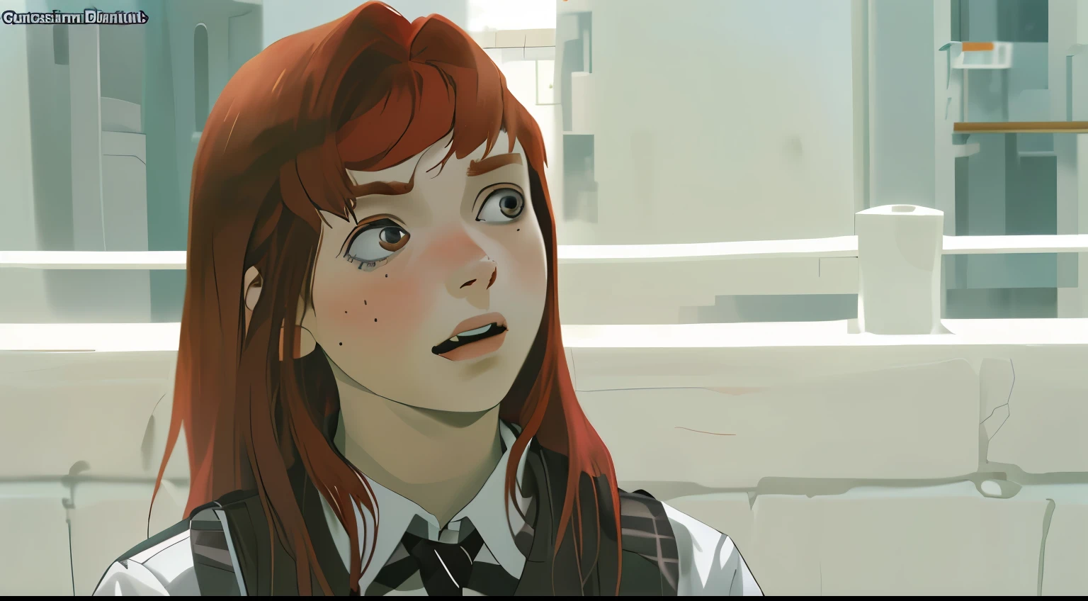 cute 16 year old red hair girl speaks mockingly with irony