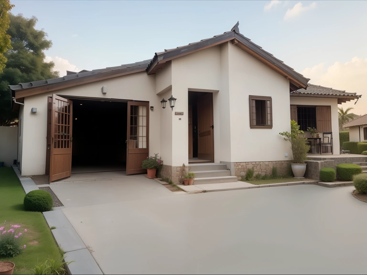 There is a small house with a garage and garage, frenteview, facing frente, vista externa, frente side, frente facing, foto tirada em 2 0 2 0, frente, frenteal picture, grande angular exterior 2022, frente view dramatic, frente facing shot, casa japonesa, 4 0 9 6, vista externa, Imagem bonita, 1 4 5 0