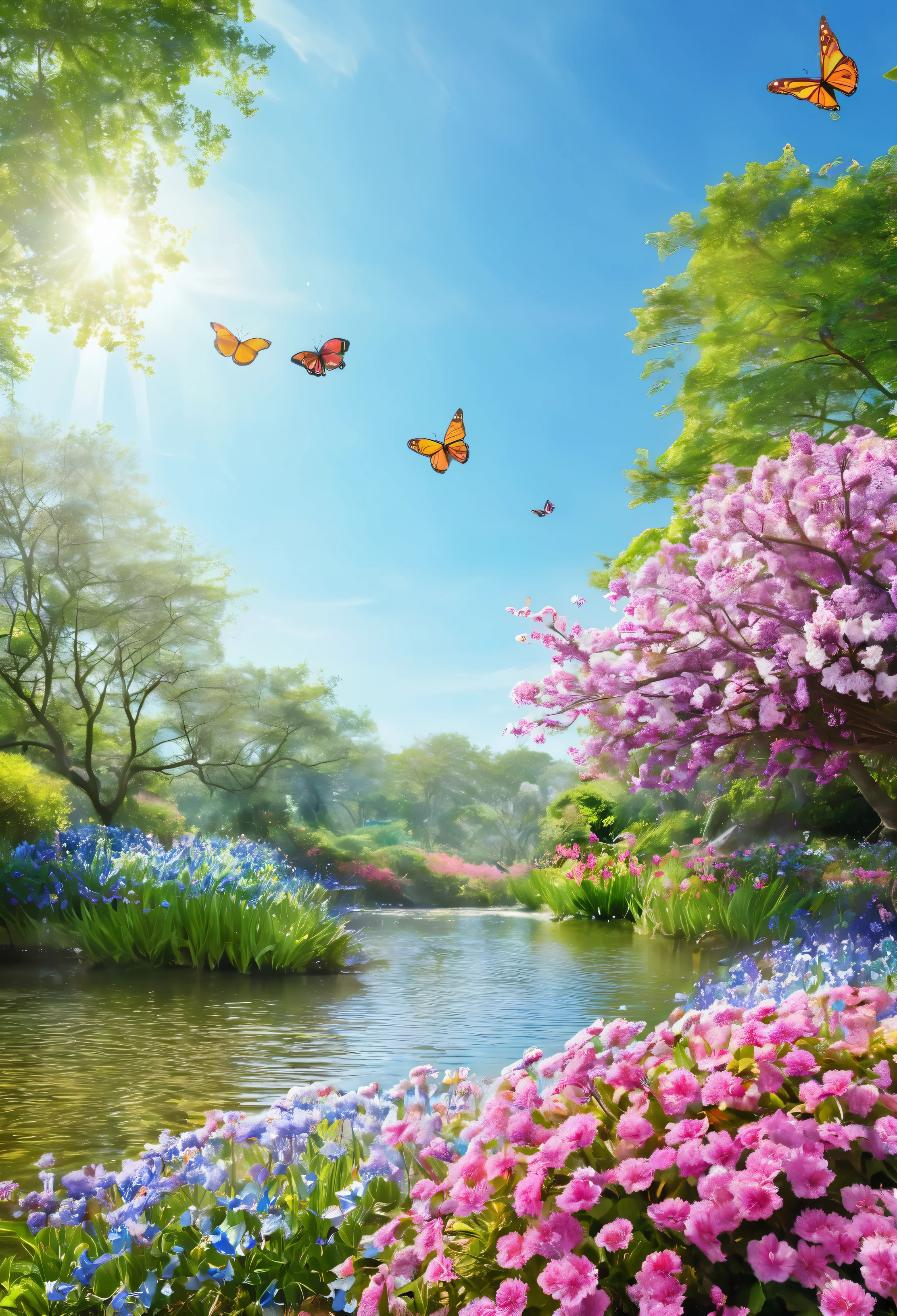 Crie uma imagem que capture a beleza e a magia de um jardim habitado por borboletas. Deixe-se inspirar pela delicadeza das asas coloridas e pela vivacidade desses insetos. Highlight flowers in full bloom, the soft tones of spring and the feeling of lightness and freedom that butterflies convey. Utilize uma paleta de cores vibrantes e suaves, criando um contraste visual cativante. Let your imagination soar as you portray this enchanting scene, onde a natureza e a beleza se encontram em perfeita harmonia.