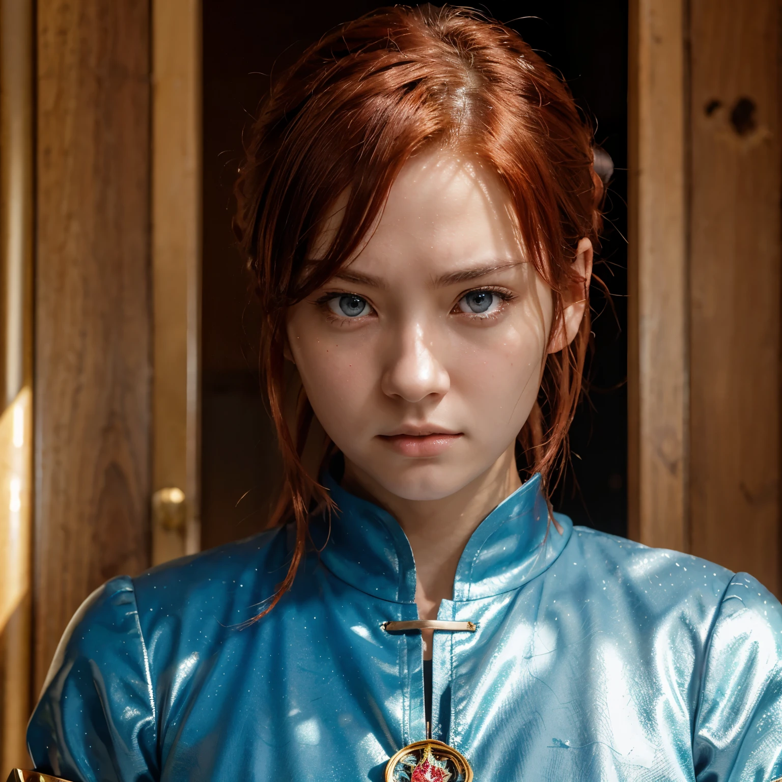 (Kanemoto Yoshinori(treasure)) anime style "magical battle ",Red hair,blue eyes,, focused on the face,glare,I look at the viewer,manga, aristocratic youth, magic battle