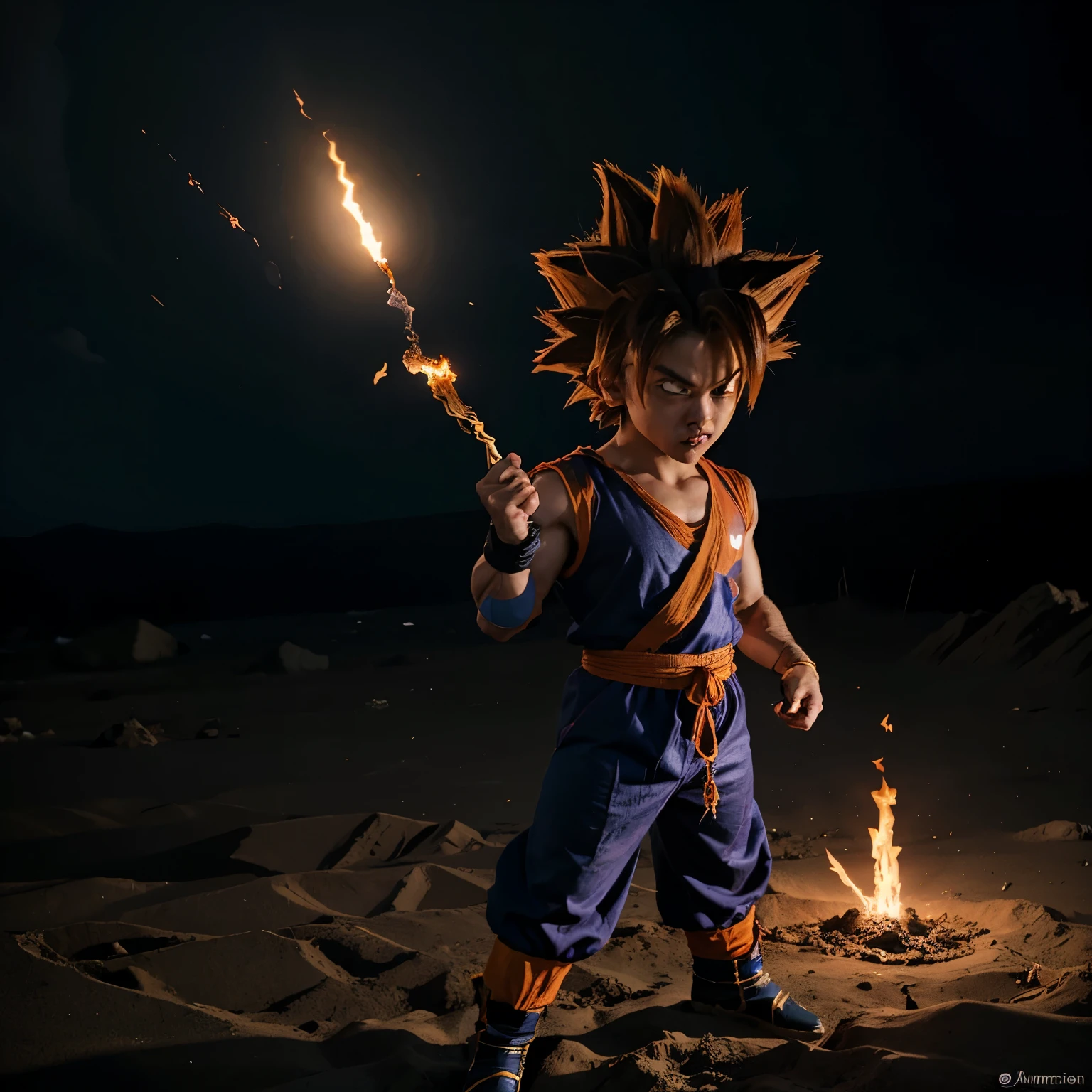 Un personaje de dragon ball que sea goku, but instead of goku it is dark goku with the same characteristics of the original but he is evil and dark