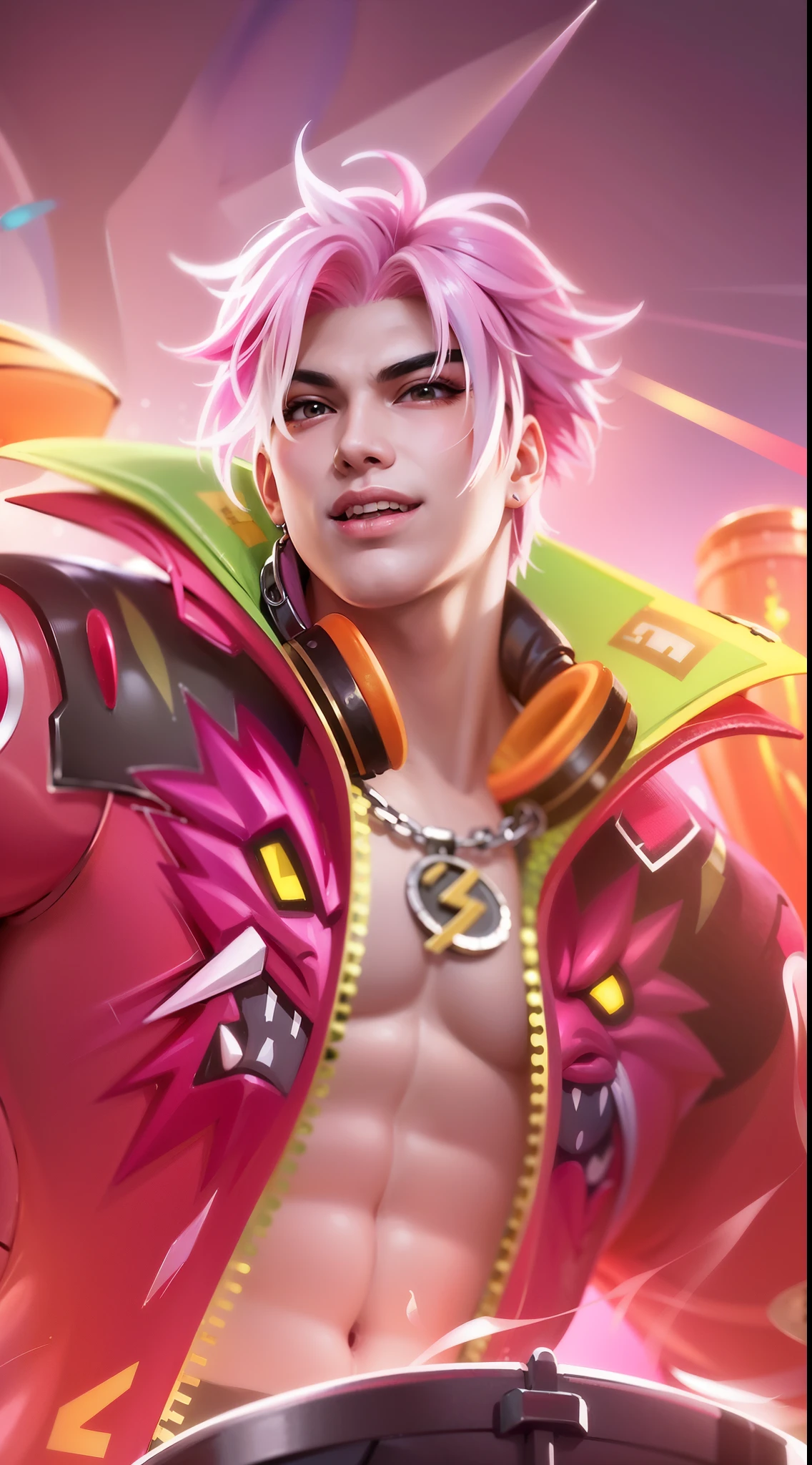 a close up of a person with a pink hair and a red jacket, rossdraws cartoon vibrant, rossdraws 2. 0, rossdraws 1. 0, g liulian art style, dio brando, rossdraws and jazza, trigger anime artstyle, :: rossdraws, sakimichan frank franzzeta, inspired by Huang Shen, rossdraws digital painting