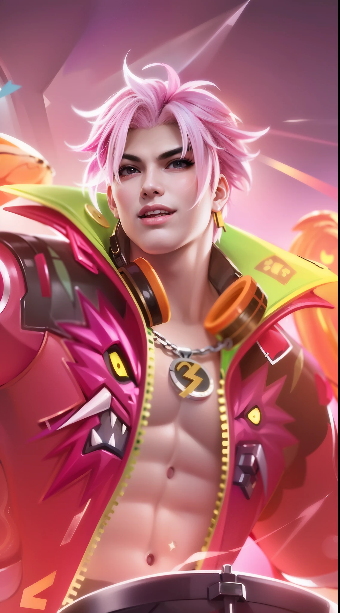 a close up of a person with a pink hair and a red jacket, rossdraws cartoon vibrant, rossdraws 2. 0, rossdraws 1. 0, g liulian art style, dio brando, rossdraws and jazza, trigger anime artstyle, :: rossdraws, sakimichan frank franzzeta, inspired by Huang Shen, rossdraws digital painting