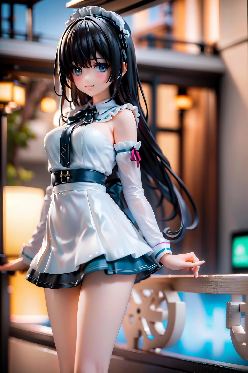 (8K, best quality, masterpiece:1.2), (SFW:1.3), (actual, photo-actual:1.37), Super detailed, 1 girl,Lovely, alone,beautiful detailed sky,Detail of cafe,night,sitting,Dating,(nose blushing),(Smile:1.1),(Keep your mouth shut) medium breasts,Beautiful and delicate eyes,(collared shirt:1.1), bowtie,pleated skirt,(short hair:1.2),flowing hair