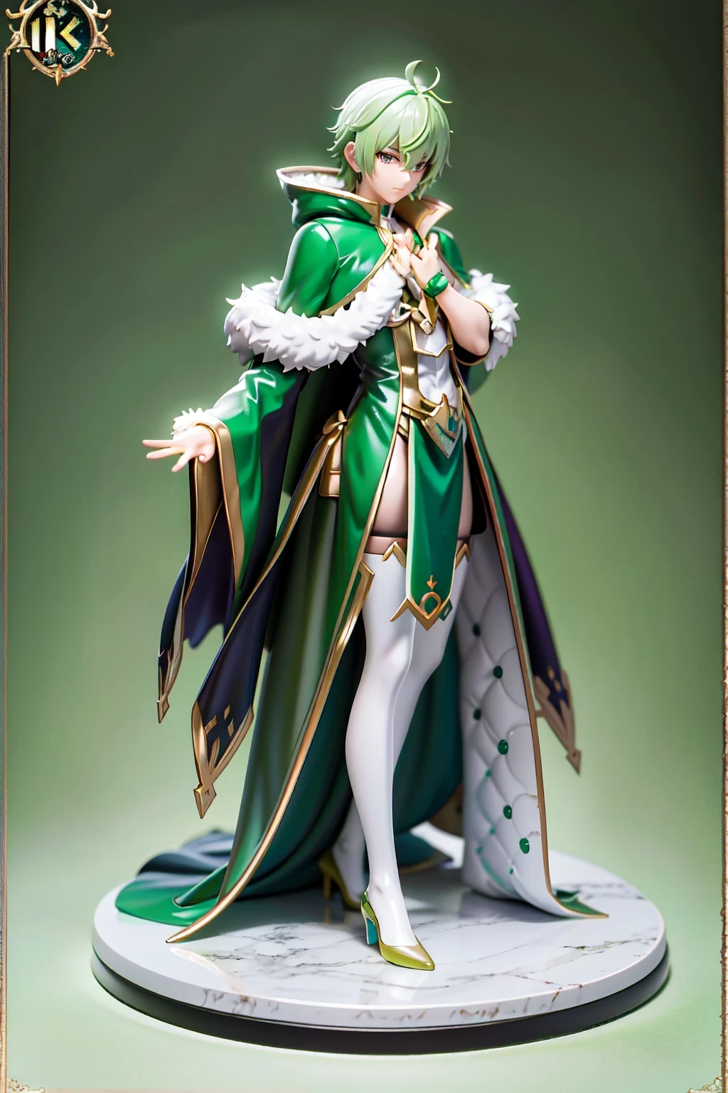 Anime style image of a man wearing a green cloak and a green cloak, casimir art, beautiful androgynous prince, Handsome guy in the art of slaying demons, Photo of a male clergyman, Official character illustrations, Exquisite androgynous prince, Inspired by kris from deltarrune, official art, official character art, dress like a priest