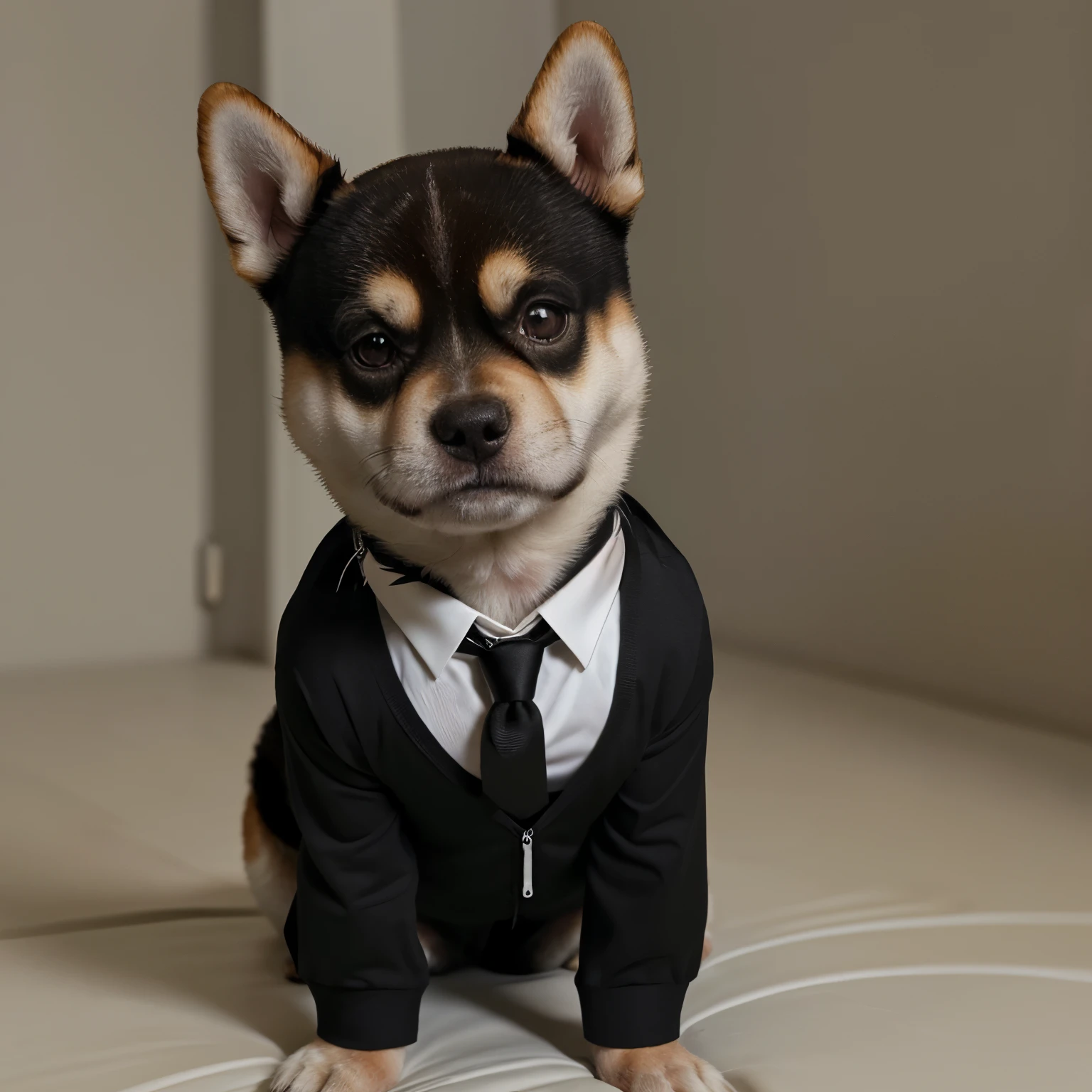 Cachorro shiba inu,spy type james bond 007. Usando um terno black tie