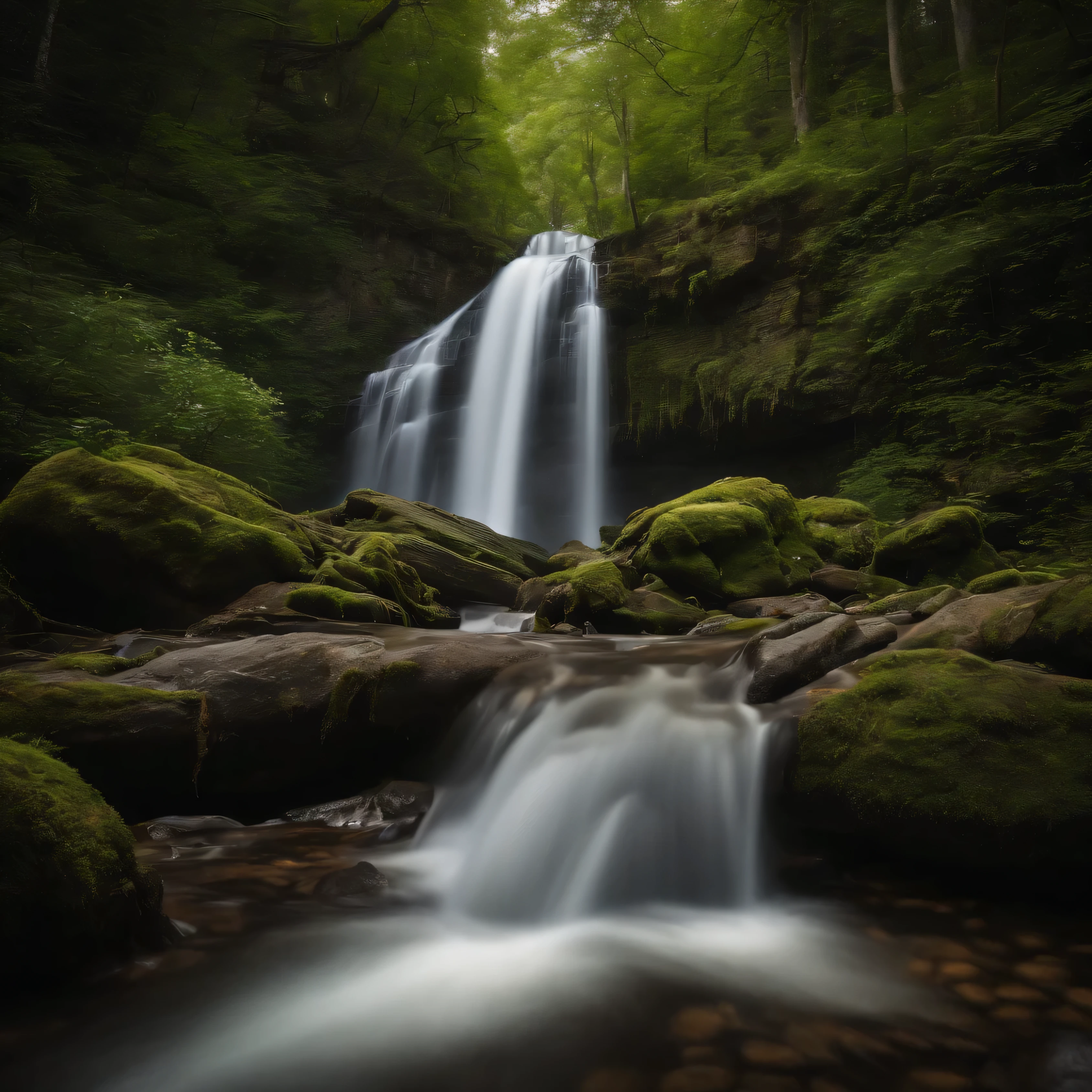 4k picture quality 4:3 of waterfall in a forest