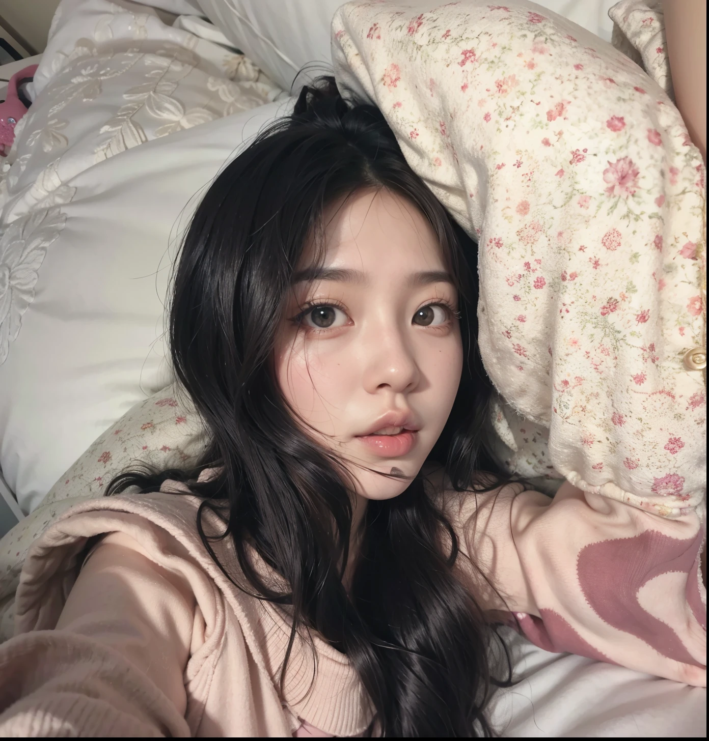 tem uma mulher deitada na cama com um travesseiro e um travesseiro, Ulzzang, posando na cama, Jinyoung Shin, coreana, wenfei you, enquanto posava na mesma cama, Xintong Chen, Yanjun Chengt, imagem de perfilture, Deitado na cama, Jaeyeon Nam, imagem de perfil, na minha cama, Chengyou Liu, posando em um quarto