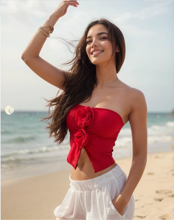 mulher arafada com blusa vermelha e saia branca na praia, Andreia Rocha, Isabela Moner, linda e sorridente, Olivia Culpo, Mulher de 30 anos de Cuba, olivia de bernardinis, rosas vermelhas no topo, por Olivia Peguero, fernanda suarez, embaralhamento dos namorados, Adriana Dxim