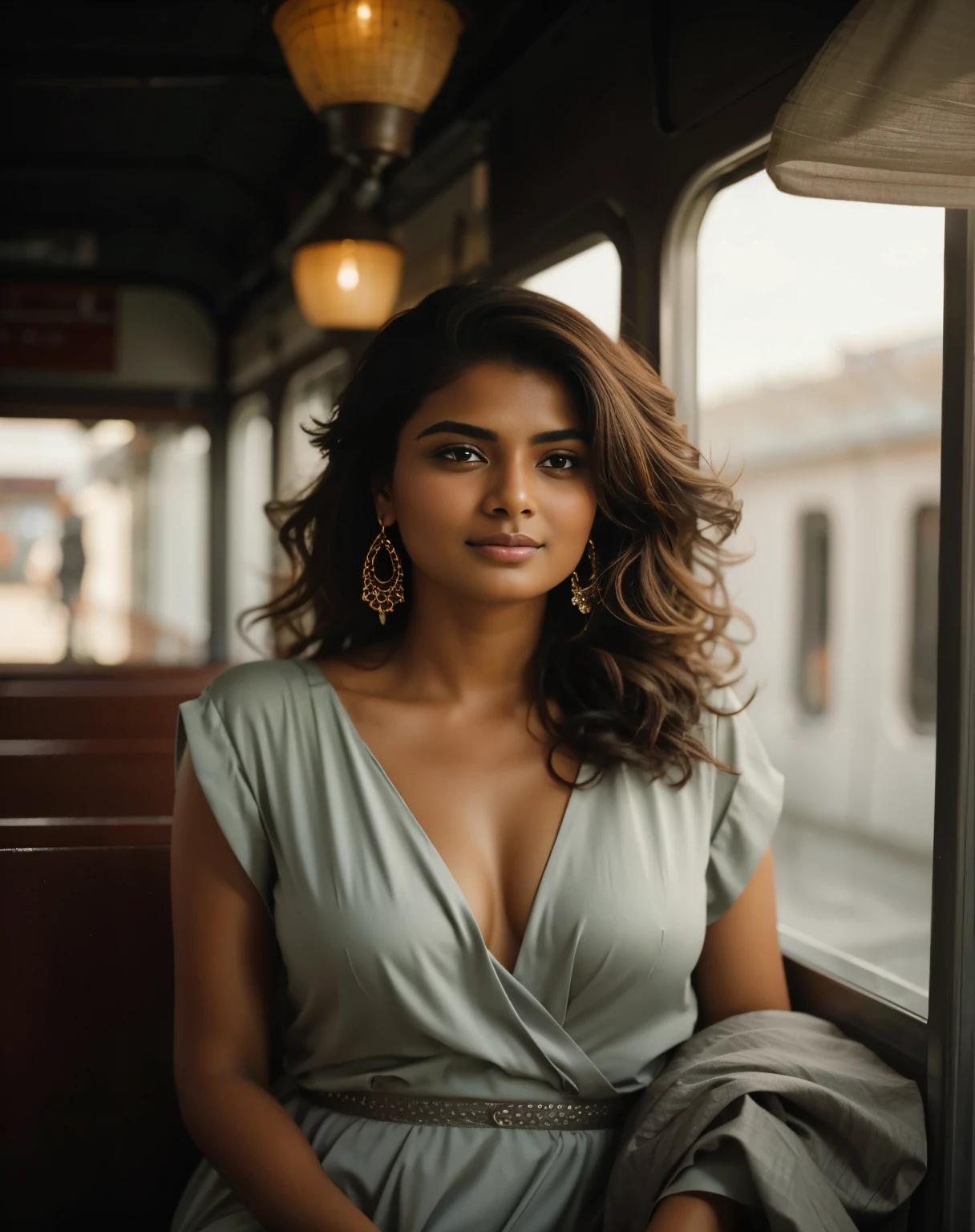 araffe woman in a gray dress sitting on a train, gorgeous woman, indian girl with brown skin, photo of a beautiful woman, gorgeous lady, sexy girl with dark complexion, stunning woman, mid-shot portrait of a beautiful, indian, gorgeous beautiful woman, india, indian super model, photoshoot, very beautiful woman, lovely woman, beautiful woman, mid shot portrait