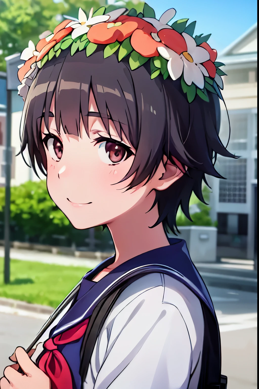 uiharu_kazari,  (8k, RAW photo, best quality, masterpiece:1.2),
1girl, bag, sakugawa_school_uniform, school_uniform, serafuku, solo, school_bag, holding_strap, jaggy_line, smile, shoulder_bag, backpack, red_neckerchief,8k,wallpaper,detailed eyes,detailed face,detailed skin,anime key visual,