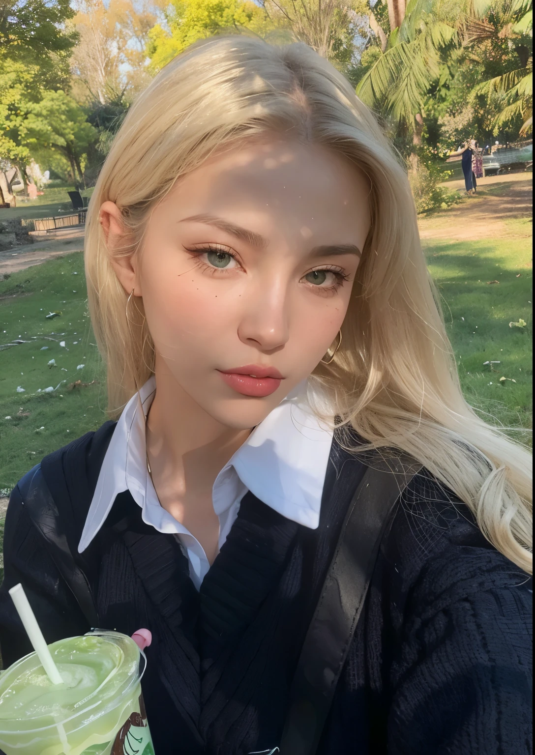 Mulher loira com uma bebida verde em um parque, Yelena Belova, dasha taran, Anna Nikonova aka Newmilky, Aleksandra Waliszewska, angelina stroganova, Yulia Gorokhova, Anastasia Ovchinnikova, estilo de julia razumova, Victoria Gavrilenko, Catarina