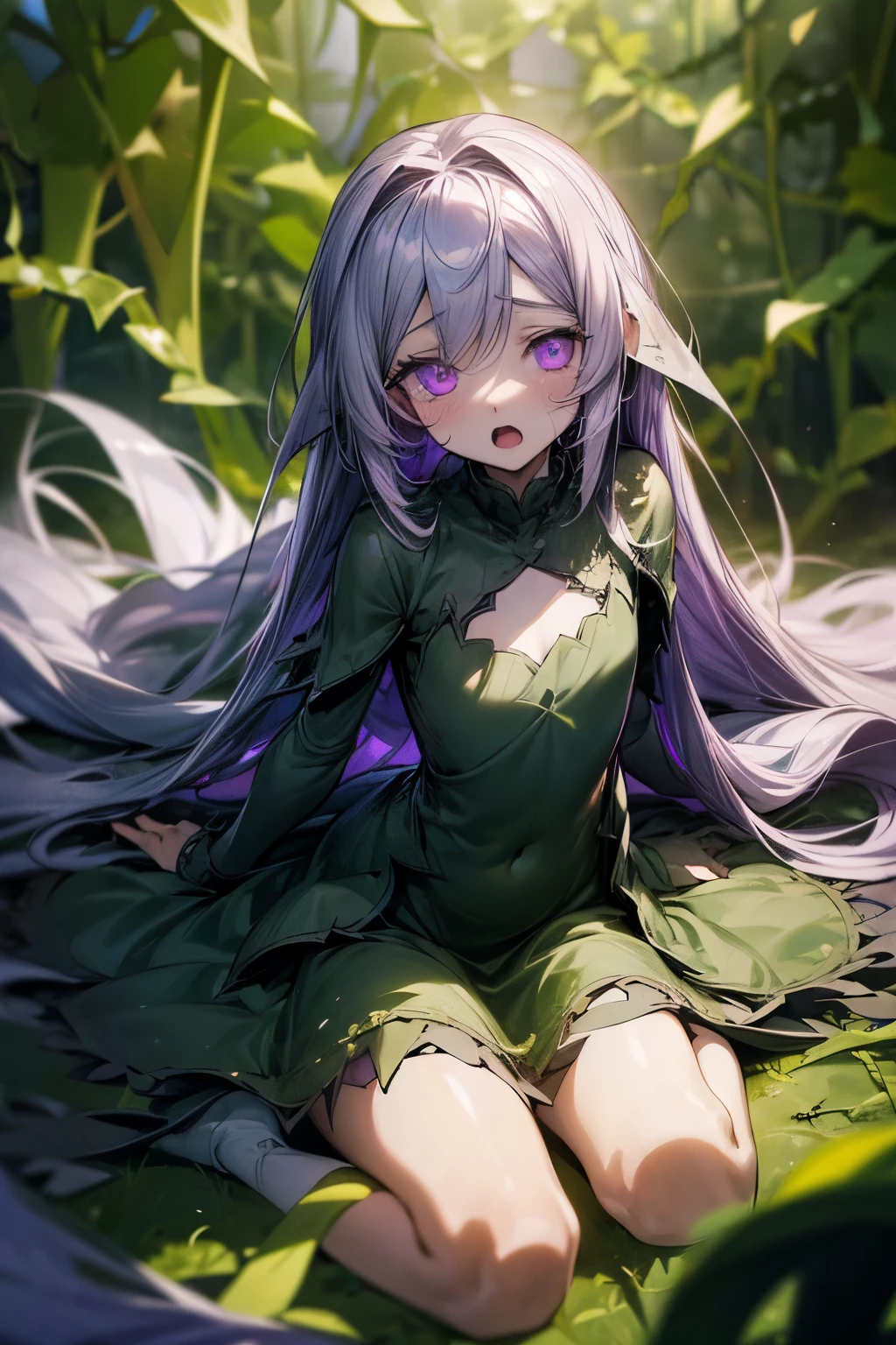 ((highest quality)),High resolution,Sharp focus,(Super detailed,Very detailed),
(Very detailed CG unity 8k wallpaper),(((Vibrant colors))),Anime Style,
Natural skin texture 鮮明な詳細, (Realistic eyes, Natural skin texture, Realistic facial details),
1 girl, Beautiful and elaborate face, Perfect Eyes,((Silver Hair)),Long Hair,Echidna, Deep purple eyes, 
Butterfly Hair Ornament, (Colored eyelashes:1.1), eye shadow,
Red pink lips,The colors of another world,Arrogant look, 横暴なsmile,Big and ample breasts,Camel Toe 
(Flying debris, 超High resolution),(((Black and Green Theme))),Wear an iridescent aura,
Invisible Light, Amazing shine, Neon green glow, 
Bright colors, Ghostly Effects,Surreal Landscape,(Peeing on your own,urination:1.4),embarrassed grin, drunken eyes,
smile,The corners of the mouth turn up,wetting her 服, Water running down her feet, 
 large puddles,
Teacups placed on the ground,Saucer、Spoon Rubble,weed,cracked cobblestone,Mossy wall,
Waterway,Micro Bikini,squat,Spread your legs a little,
