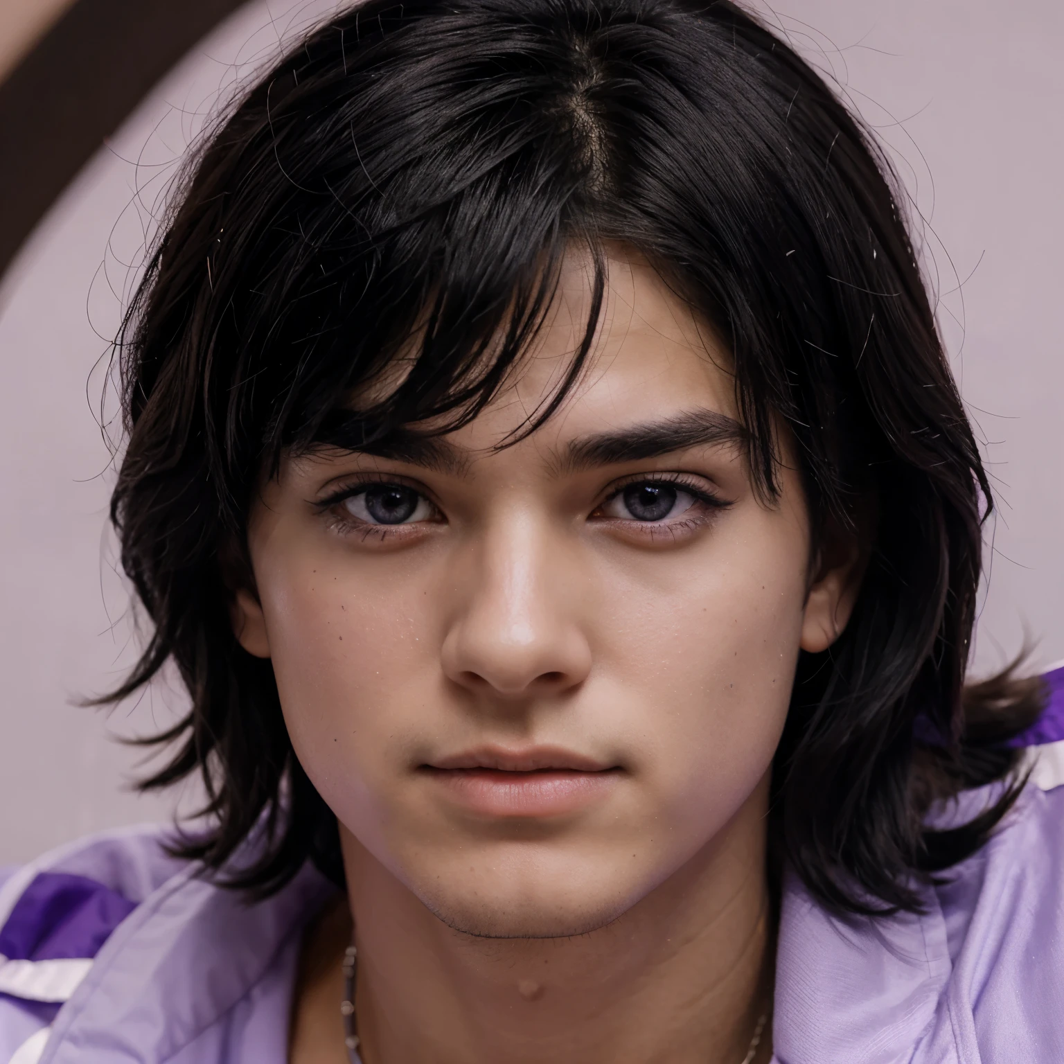 Boy with black hair and purple eyes based on the 80s anime type