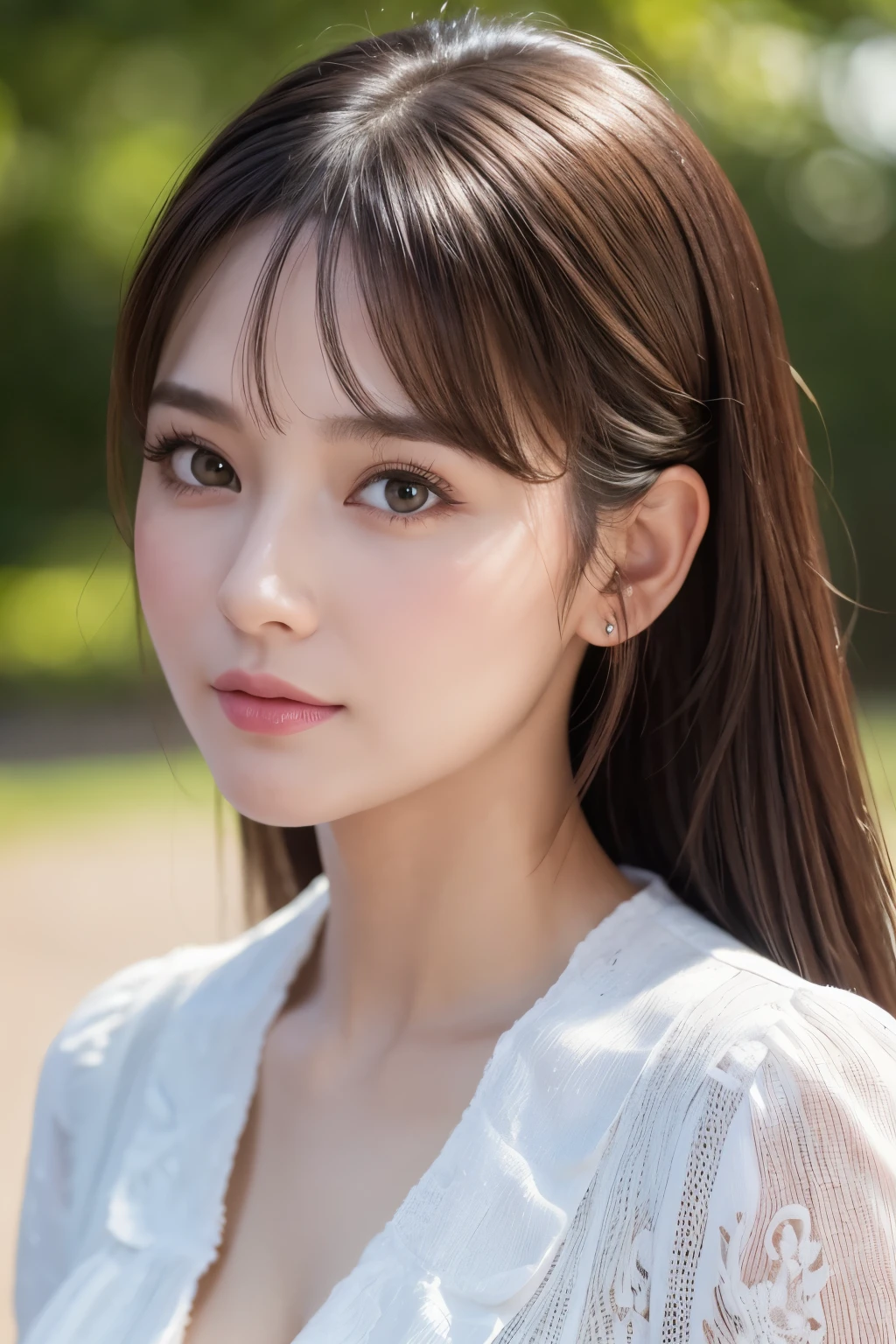 8K, ultra-detailliert, masterpiece, top-quality, Photorealsitic, Detailed face, Detailed eyes, 30-year-old woman with, 1 persons, Cute face, The lower lip is thick and plump, Facing the front, Nice Body, (Look at viewers), Gorgeous hairstyle, thin clothes, well-shaped bust