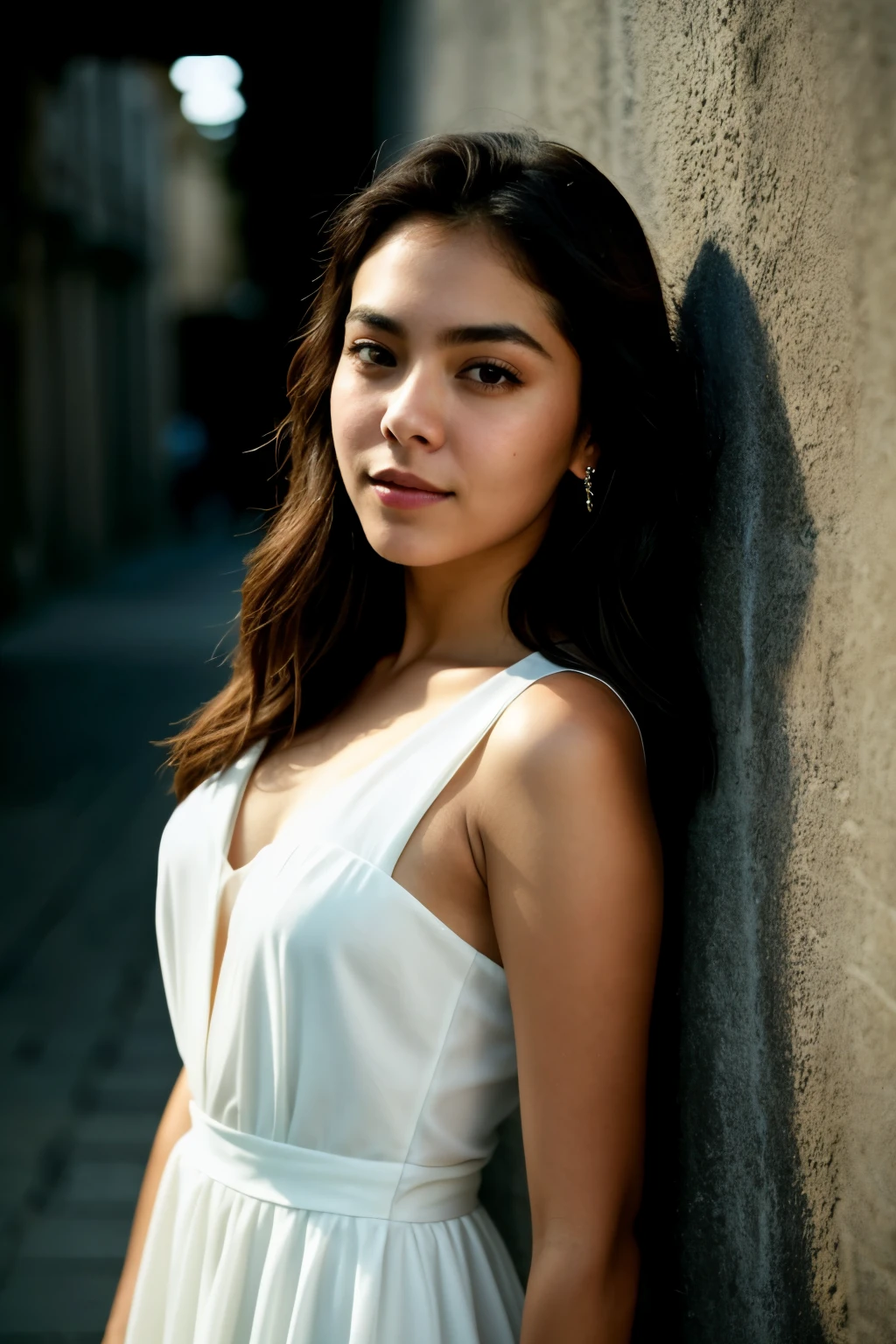foto cruda, Face portrait photo of beautiful 26 years old..oh mujer, cara linda, vistiendo un vestido negro, cara feliz, sombras duras, cinematic shot, dramatic lighting, making a Korean heart with your fingers
