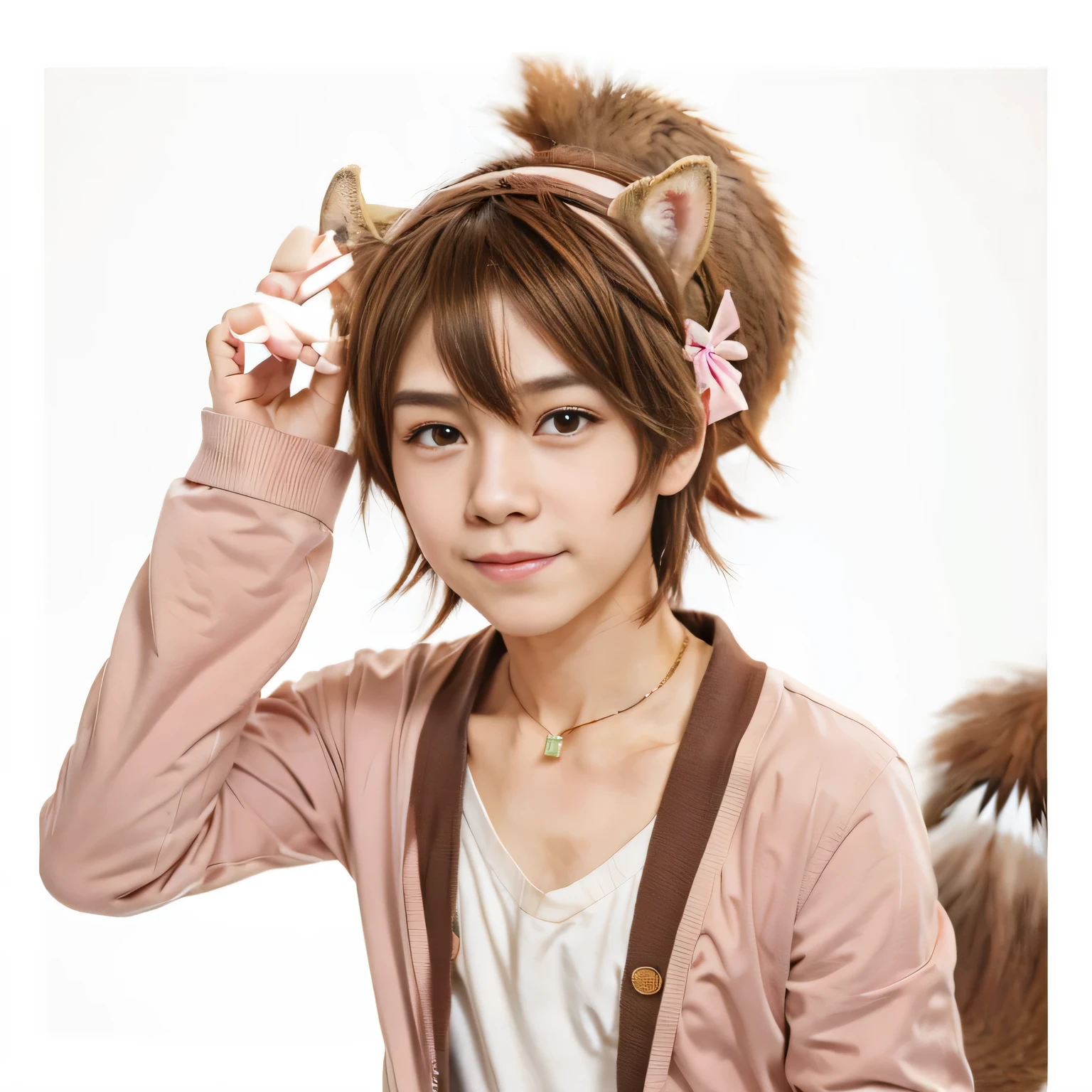 anime boy with a hat and a bow on her head, [[[[grinning evily]]]], anime moe artstyle, cute anime Squirrel boy makoto, as an anime character, anime boy,( ( ( yoshinari yoh ) ) ), anime boy with squirrel ears, high quality anime artstyle, in an anime style