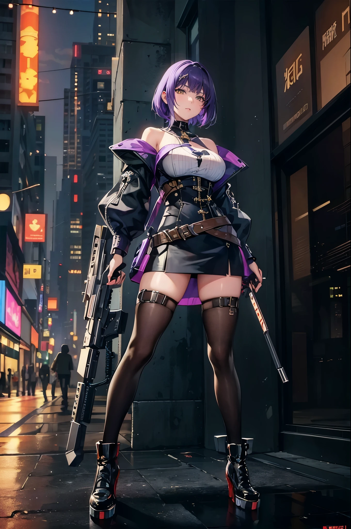 masterpiece, 4k, highresolution, highquality, yellow eyes, purple hair,
