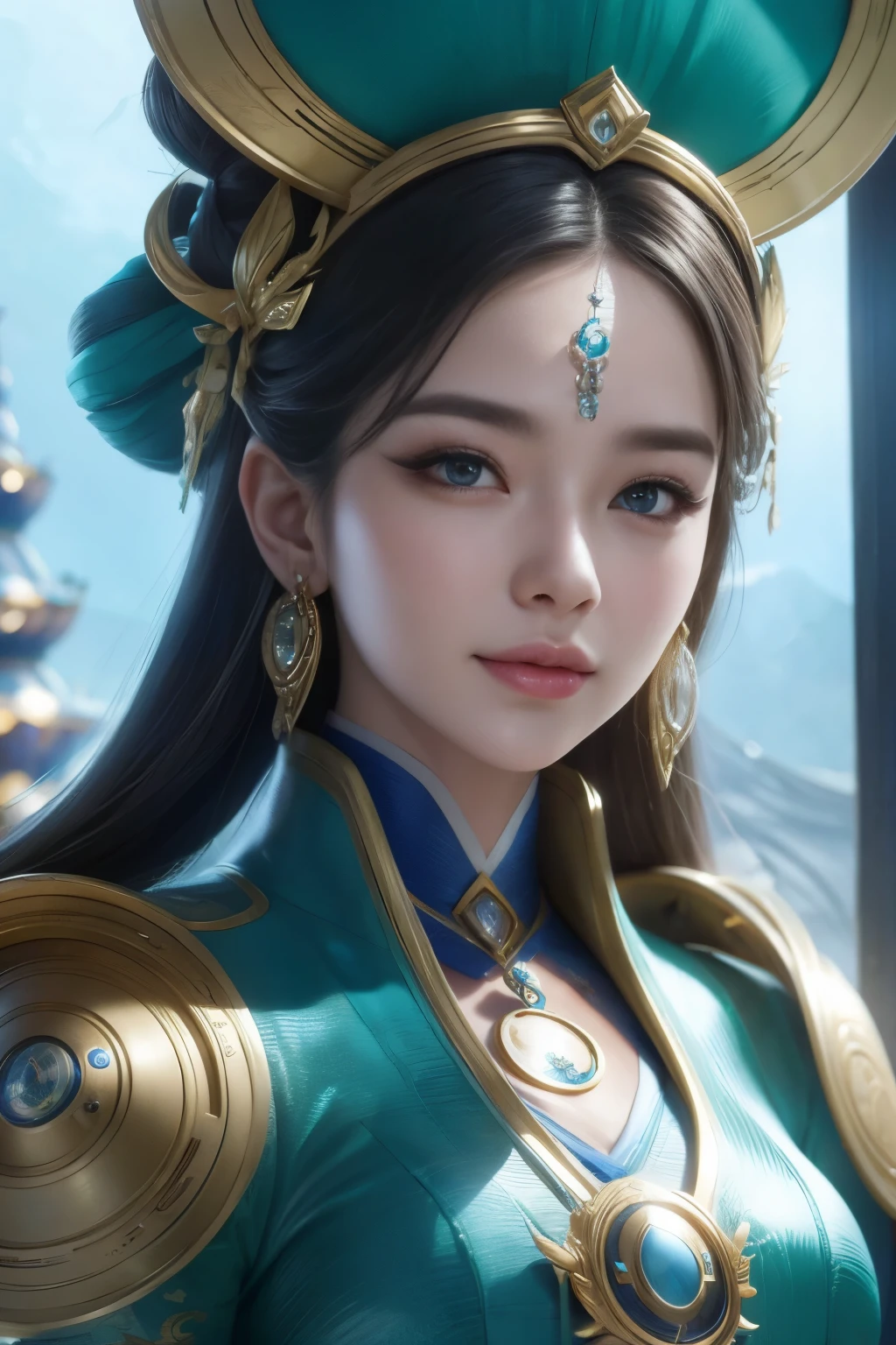 (high quality), (masterpiece), (detailed), 8K, Hyper-realistic portrayal of a futuristic (1girl1.2), Japanese character. Meticulous details bring the character to life in this visually stunning composition, showcasing the seamless blend of tradition and innovation. Trending on Artstation.