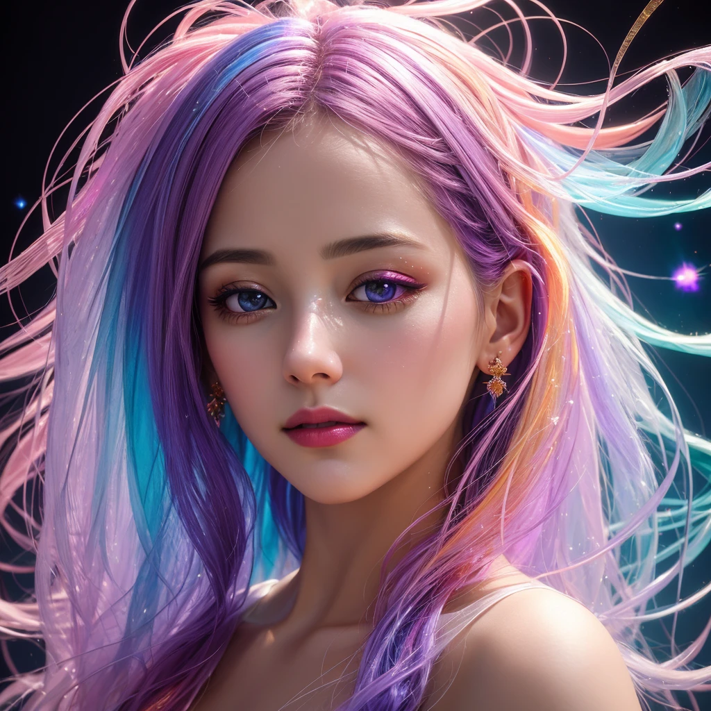 visceral masterpiece portrait, breathtaking painting depicting an emotional scene, fresh, lilac blue fuchsia orange gold airy translucent gradient colors, emotional realism meets surrealism meets dynamism meets minimalism, iridescent, phyllotaxis, soft, color layering, realistic colors, glitter, unique composition, organic shapes, elegant design, uplifting mood, subtle details, soft dappled lighting, artistically blurred edges, transparent, buoyant, fine art quality