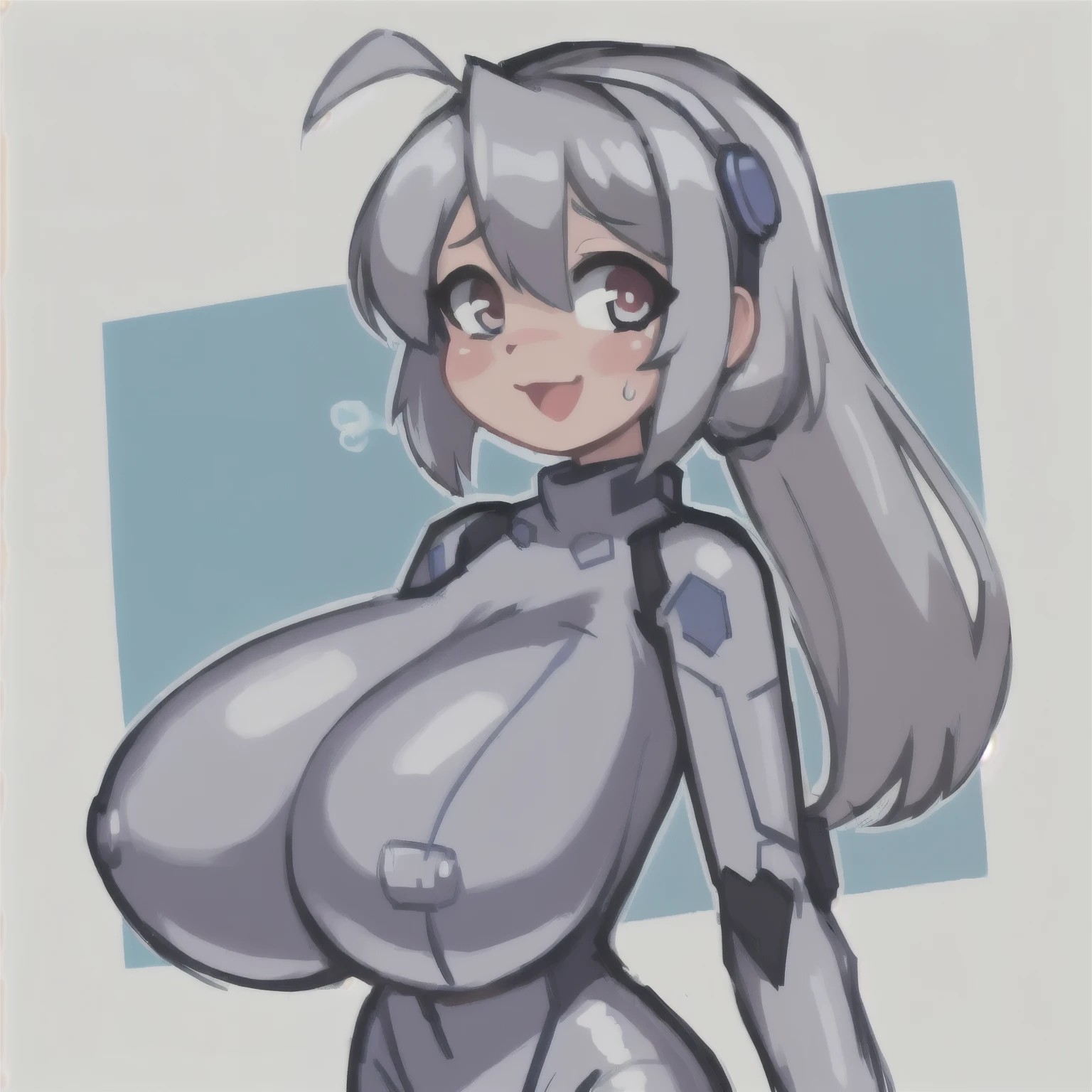 (young girl:1.2), (silver hair), (huge breasts), (plugsuit:1.2)