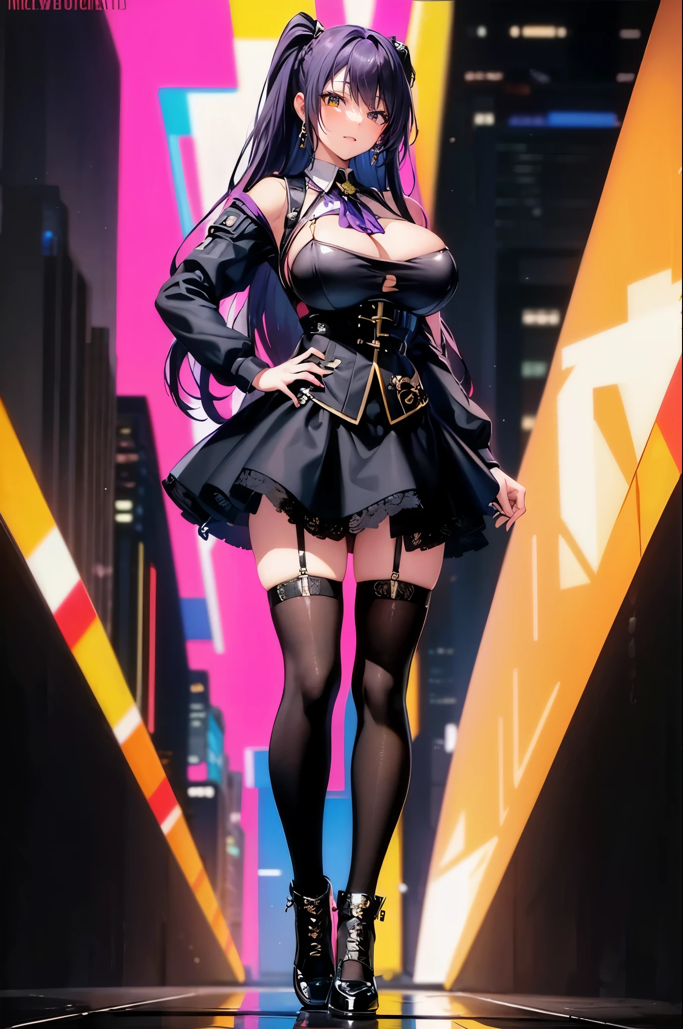 masterpiece, 4k, highresolution, highquality, yellow eyes, purple hair,
