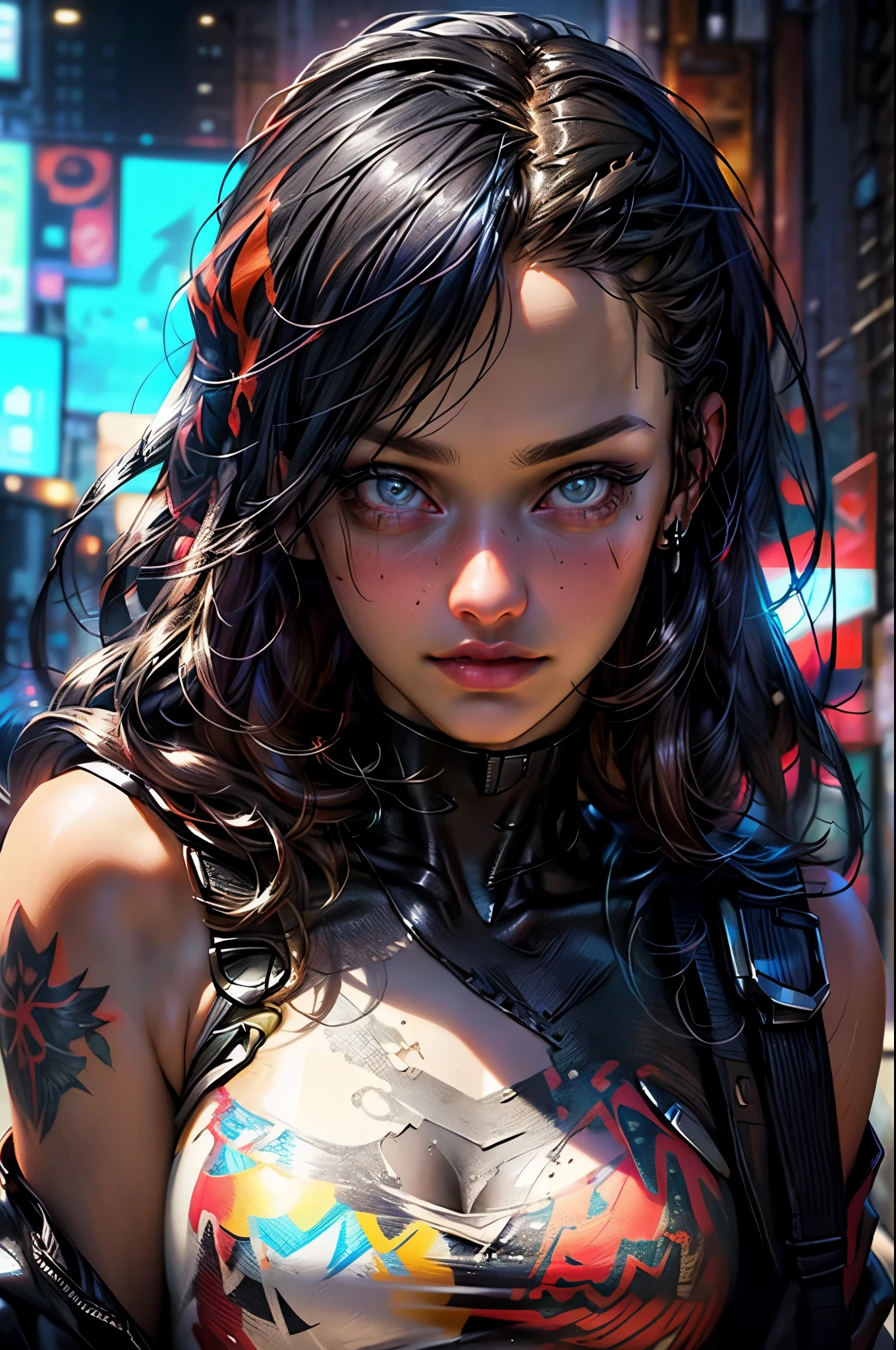 whole shot:1.4, full body: 1.4, ((a confident sensual and beautiful young man, ultra detailed)), sensual smile, with a tattoo on his arm and cheek, beautiful and masculine hairstyle, young and beautiful cyberpunk, beautiful face of cyberpunk boy, dreamer, ((beautiful and detailed hair, soft and luminous:1.3)), dark environment, ultra-realistic 8k, cyberpunk 20 years old. a model child, the portrait, highly detailed 32k digital art, beautiful digital artwork, Cyborg Cyberpunk. ((orange, cyan, brown colors: 1.2)), 8k realistic digital art, soft neon lighting on the face and body, (( Highly detailed: 1.4), (( masterpiece )), ( Hyper detailed and beautiful : 1.3), (Photorealistic: 1.4)