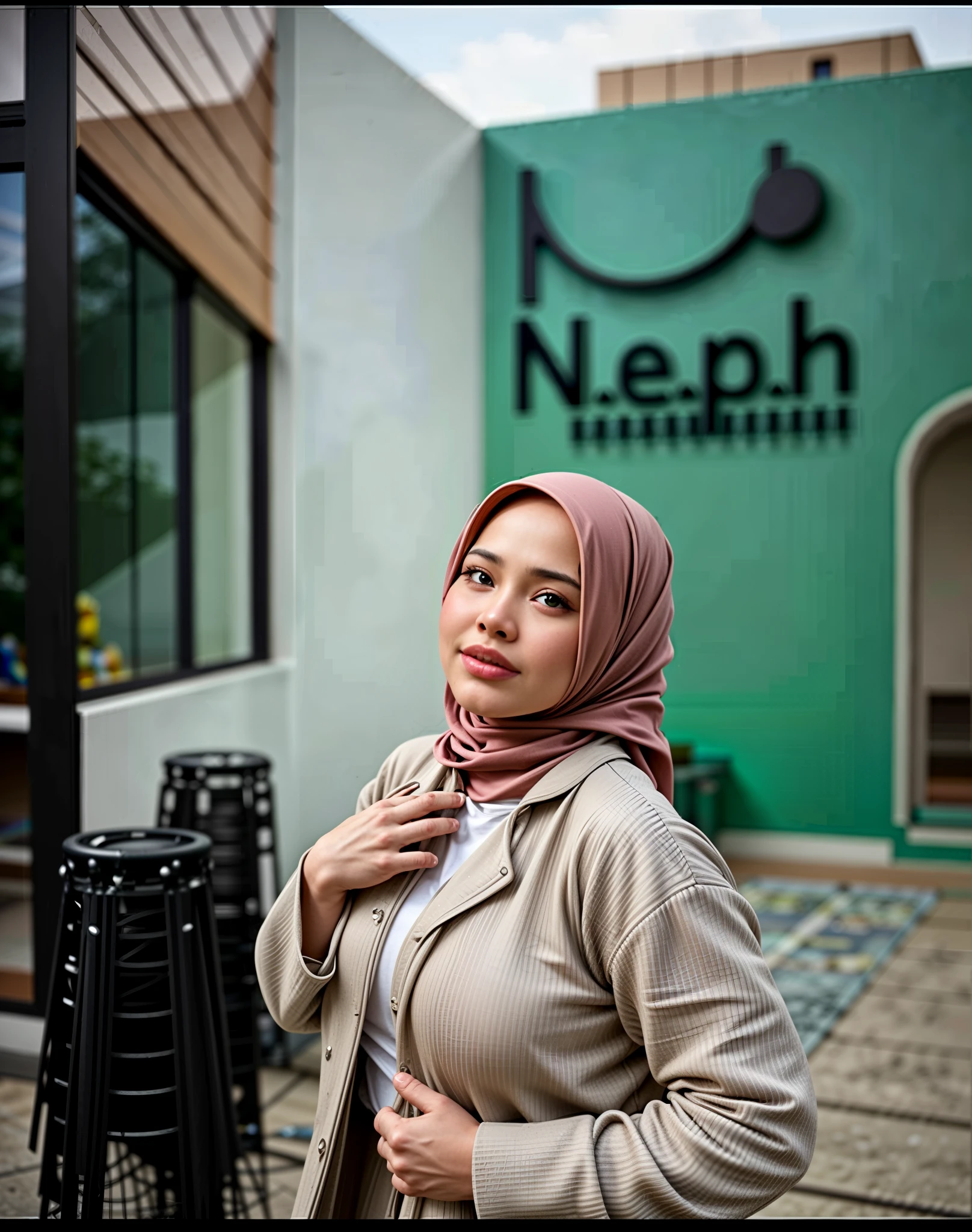 masterpiece, (ultra-high-definition portrait, vignet:1.4), Realistic, extremely detailed, CG unified, 8k, Clean lines, highly detailed, High-definition, raw color photos, Realistic portrait, Cinematic Light, Beautiful detailed, (1hijabgirl, indonesian:1.5), (165cm tall, big breasts with lips like she wants to kiss:1.5), Beautiful big breasts, breasts details, very tight, (Biggorgeous breast, Glance Sideways:1.5), (Glance Sideways, Big Breast:1.4), Close up of a girl in Beautiful clothes with errected nipple, biggorgeous breast, Soft smile, scarf, (Bombastic Side Eyes with curvaceous body:2), pose 4 of 1 6, Undress, No bra, (nipples that are clearly sticking out detail:1.2), Outdoors, high intricate detailed.