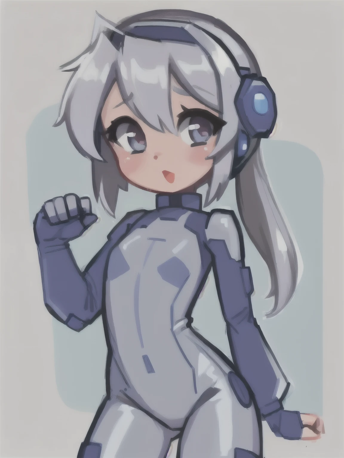 (young girl:1.2), (silver hair), (plugsuit:1.2)