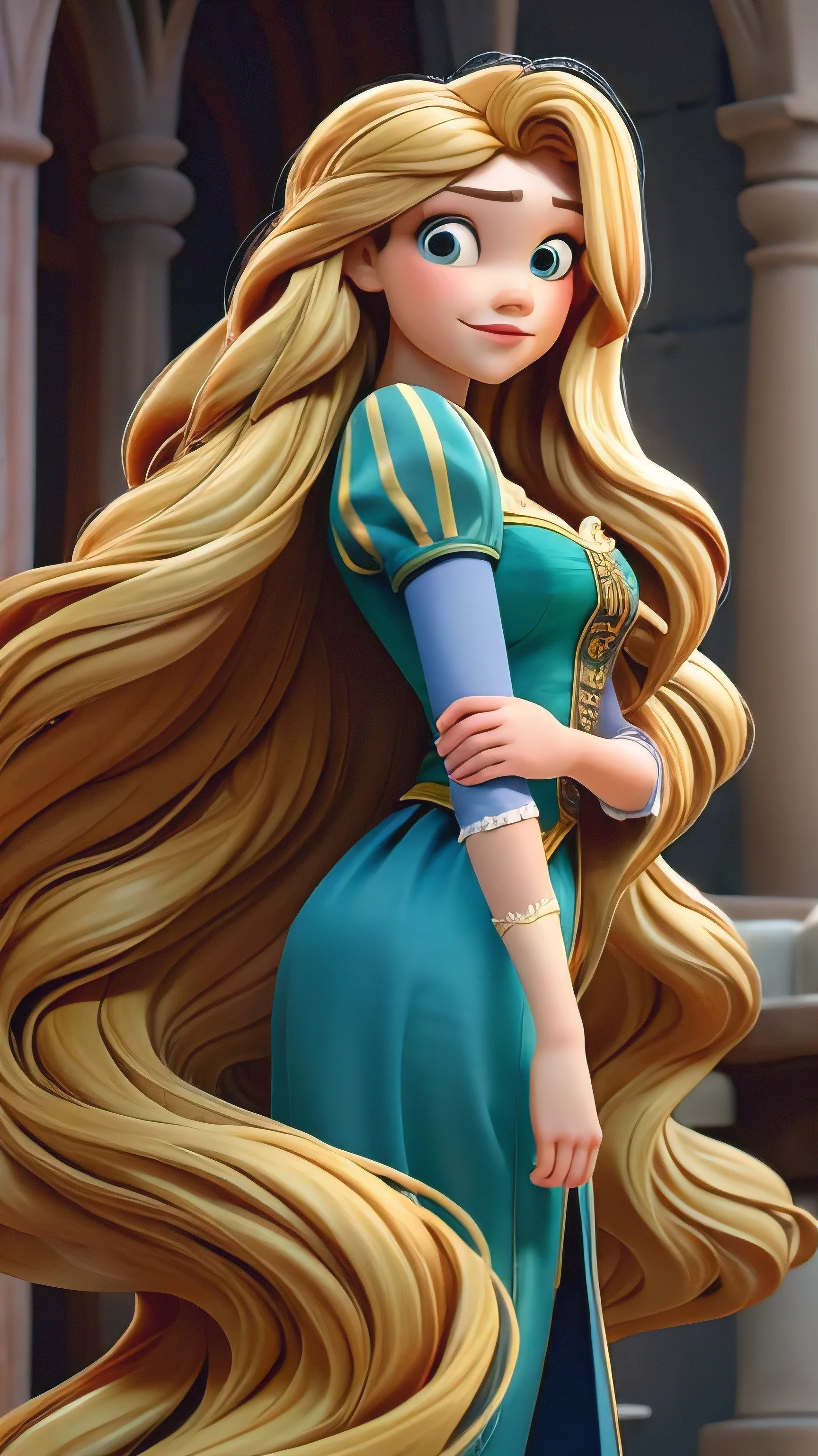 buste de 18 ans, extremely long hair, tenant ses cheveux comme un bébé Raiponce